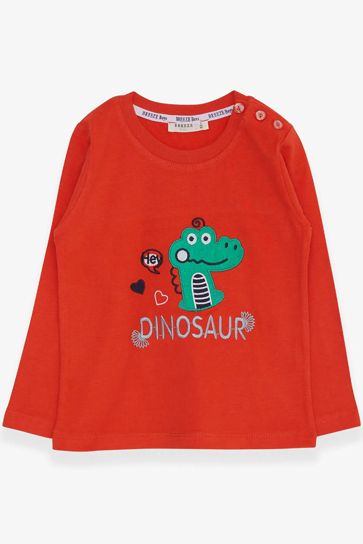 Breeze Erkek Bebek Uzun Kollu Tişört Dinozor Nakışlı 9 Ay-3 Yaş, Turuncu