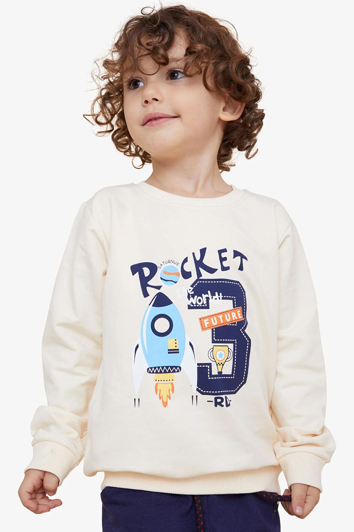 Breeze Erkek Çocuk Sweatshirt Roket Baskılı 1.5-5 Yaş, Krem