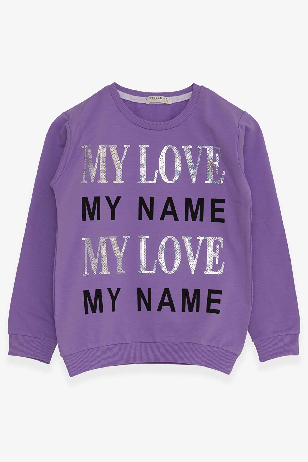 Breeze Kız Çocuk Sweatshirt Yazı Baskılı Pullu 8-14 Yaş, Lila