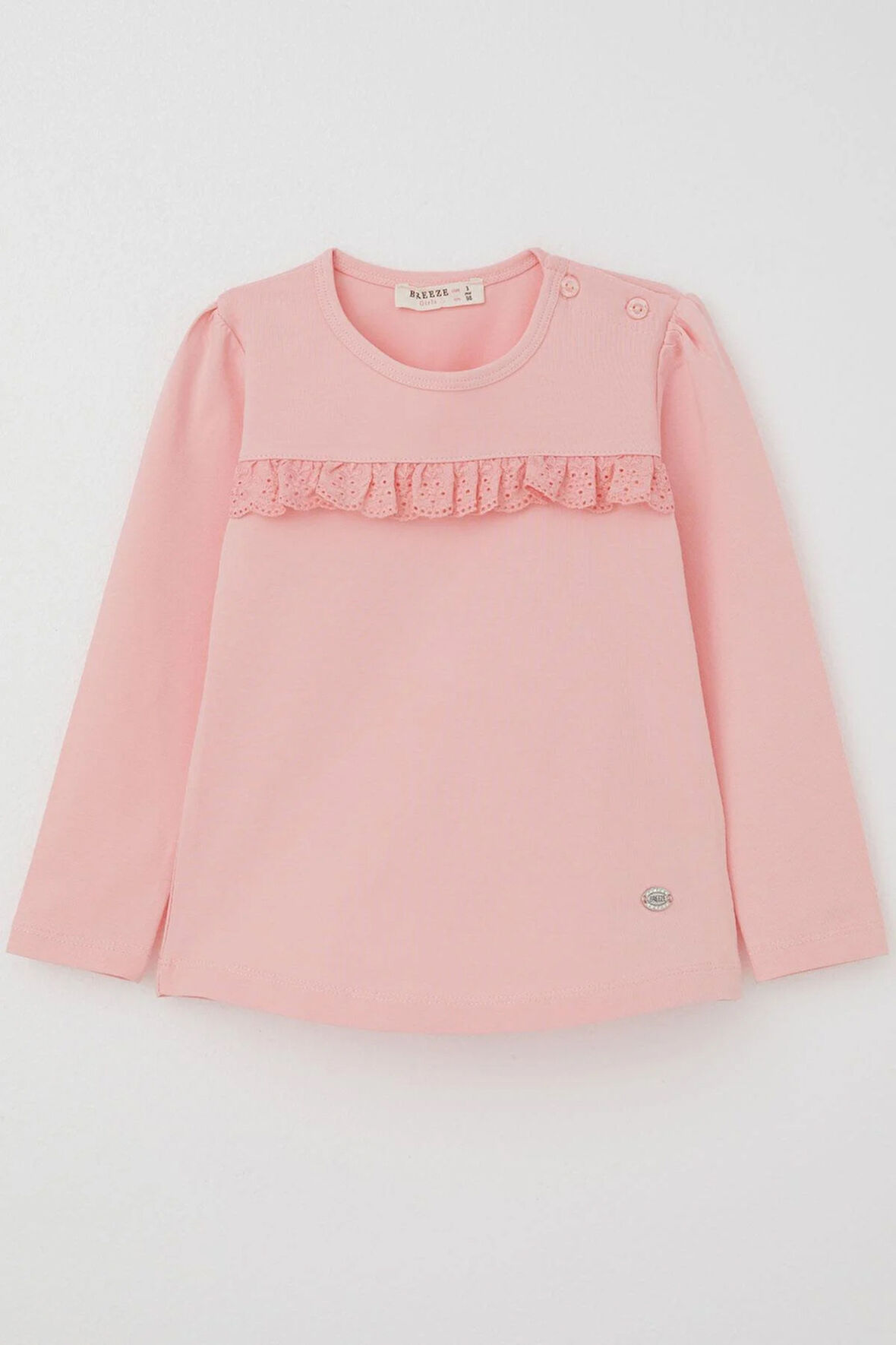 Breeze Kız Çocuk Uzun Kollu Tişört Güpürlü 1-4 Yaş, Pembe