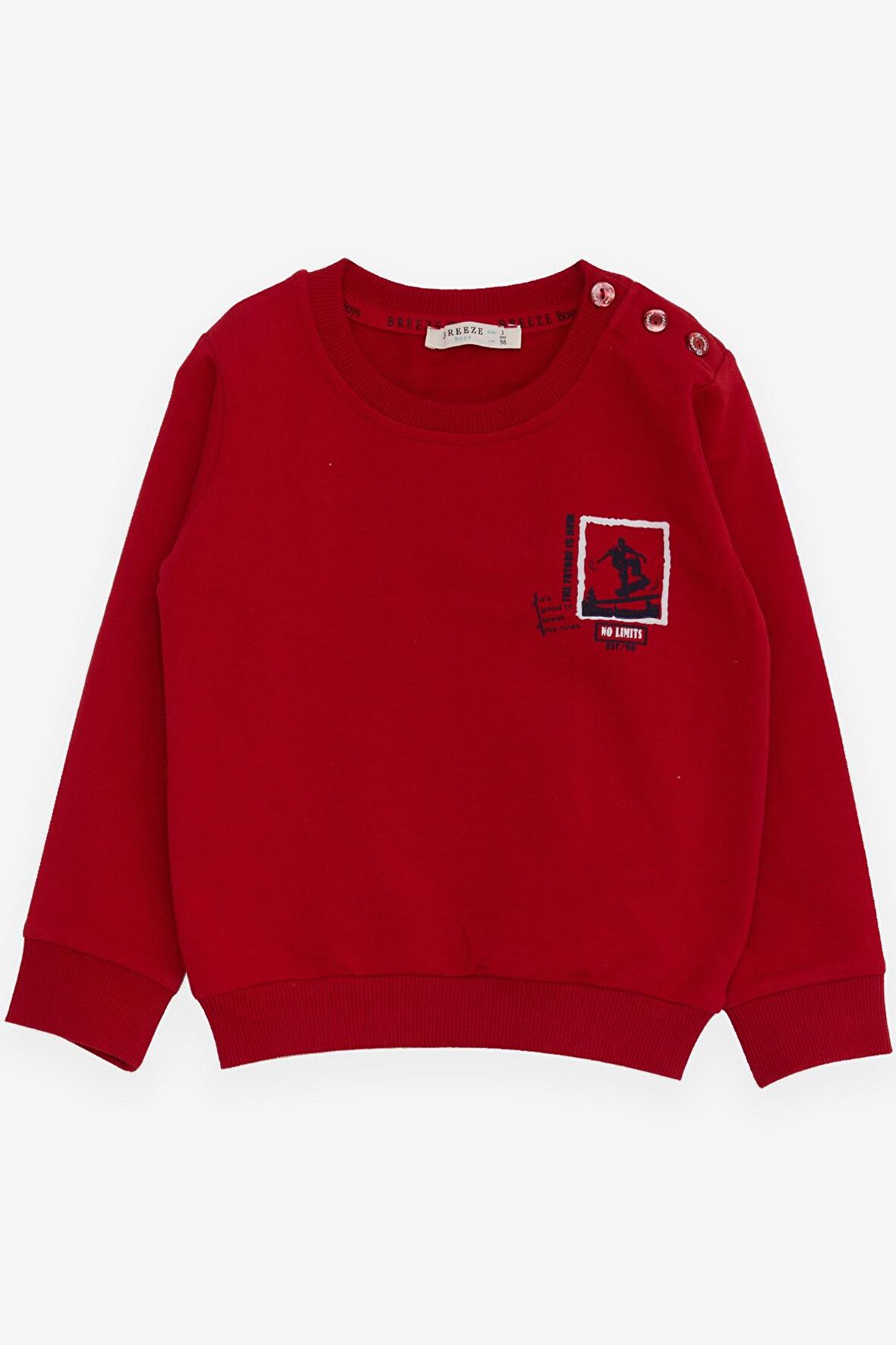 Breeze Erkek Bebek Sweatshirt Kaykaycı Baskılı 9 Ay-3 Yaş, Kırmızı