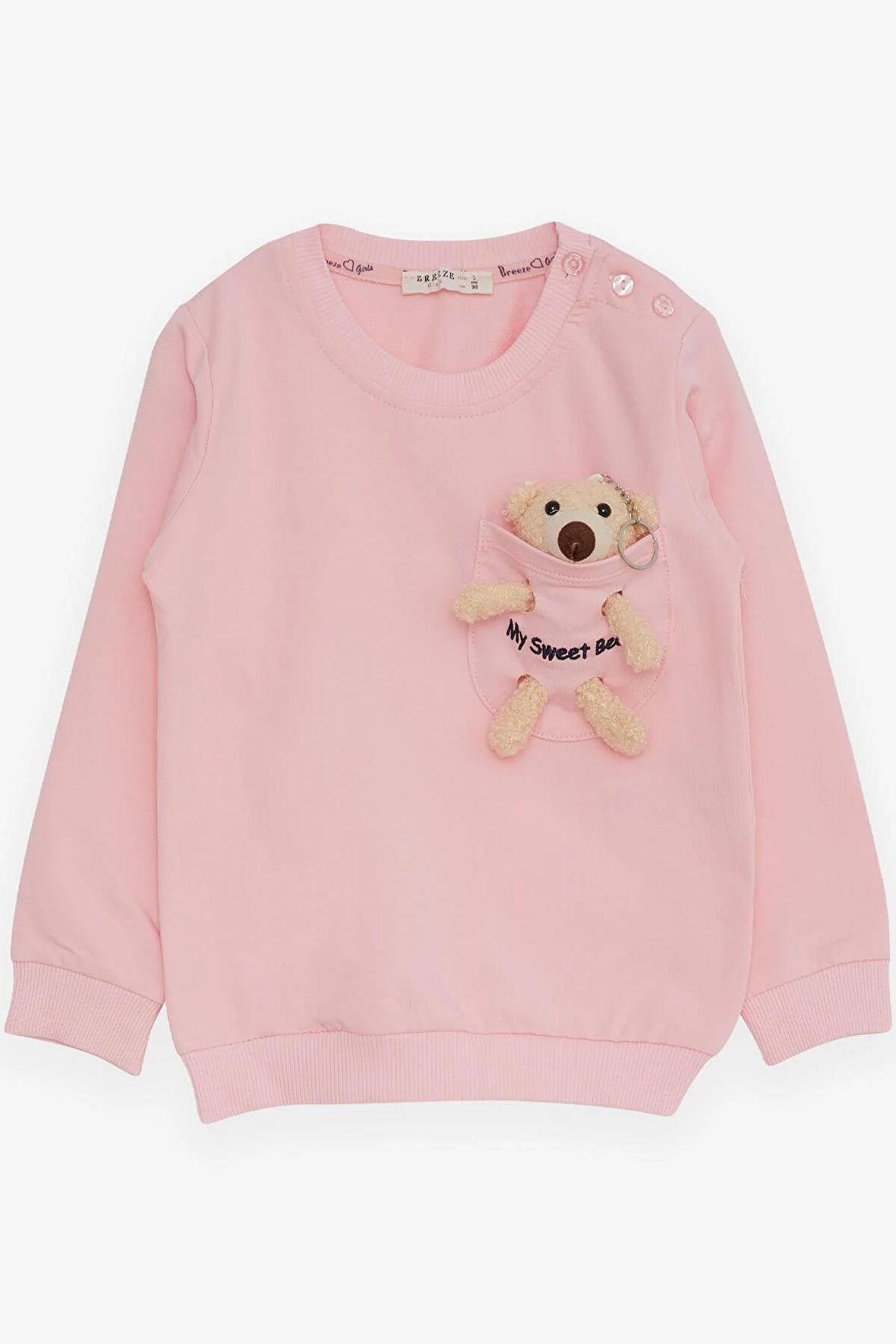 Breeze Kız Çocuk Sweatshirt Ayıcık Aksesuarlı 1.5-5 Yaş, Pembe