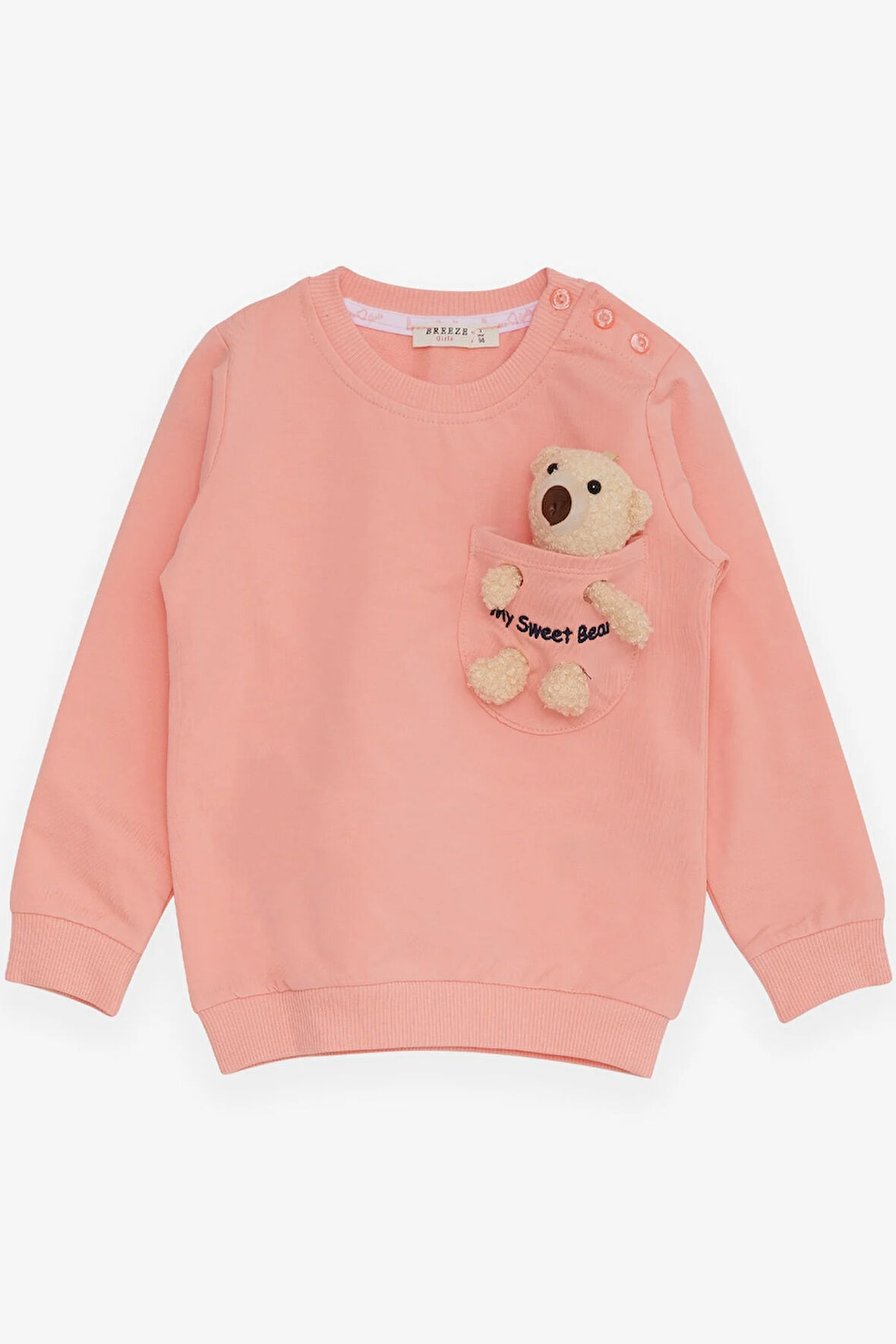 Breeze Kız Çocuk Sweatshirt Ayıcık Aksesuarlı 1.5-5 Yaş, Somon