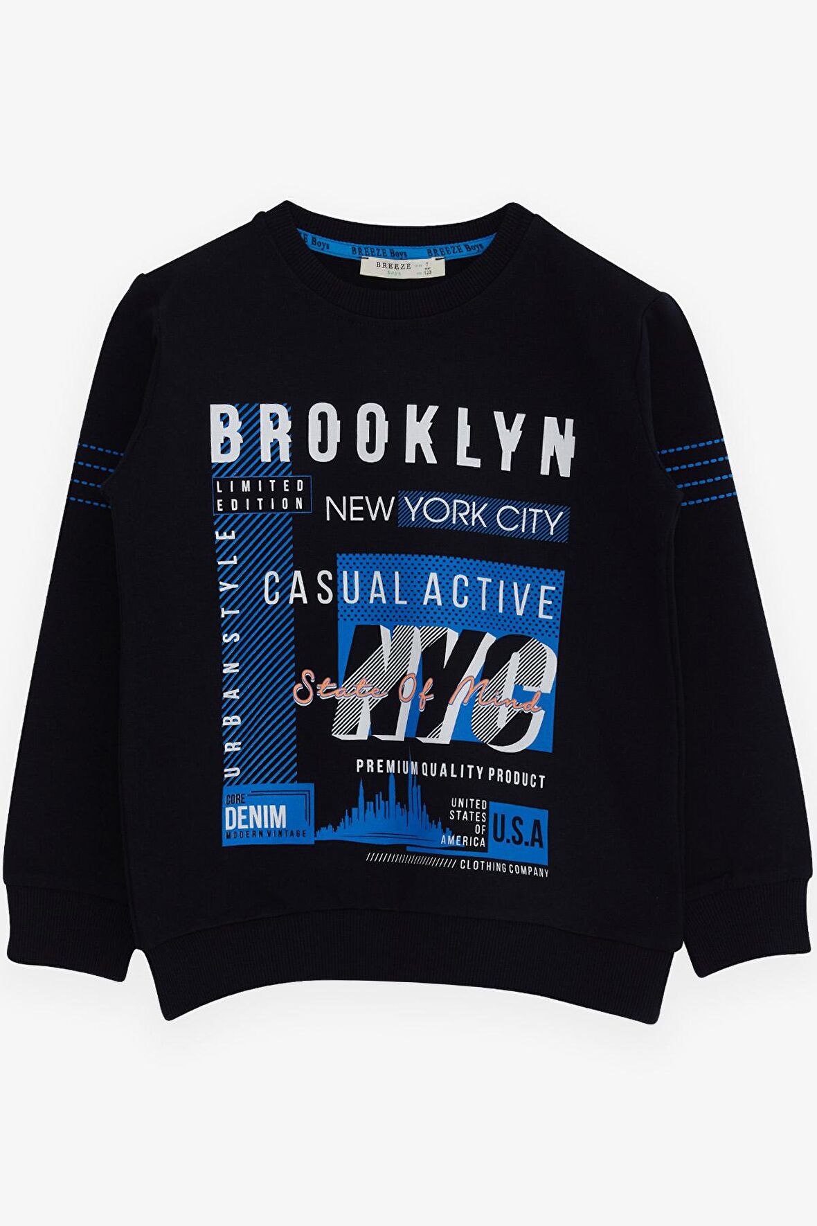 Breeze Erkek Çocuk Sweatshirt Yazı Baskılı 7-12 Yaş, Lacivert