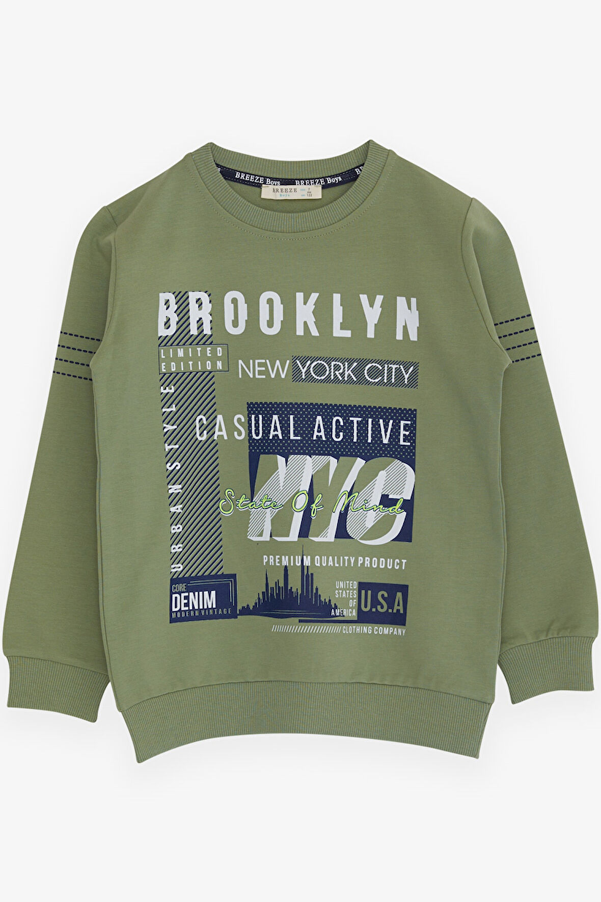 Breeze Erkek Çocuk Sweatshirt Yazı Baskılı 7-12 Yaş, Mint Yeşili