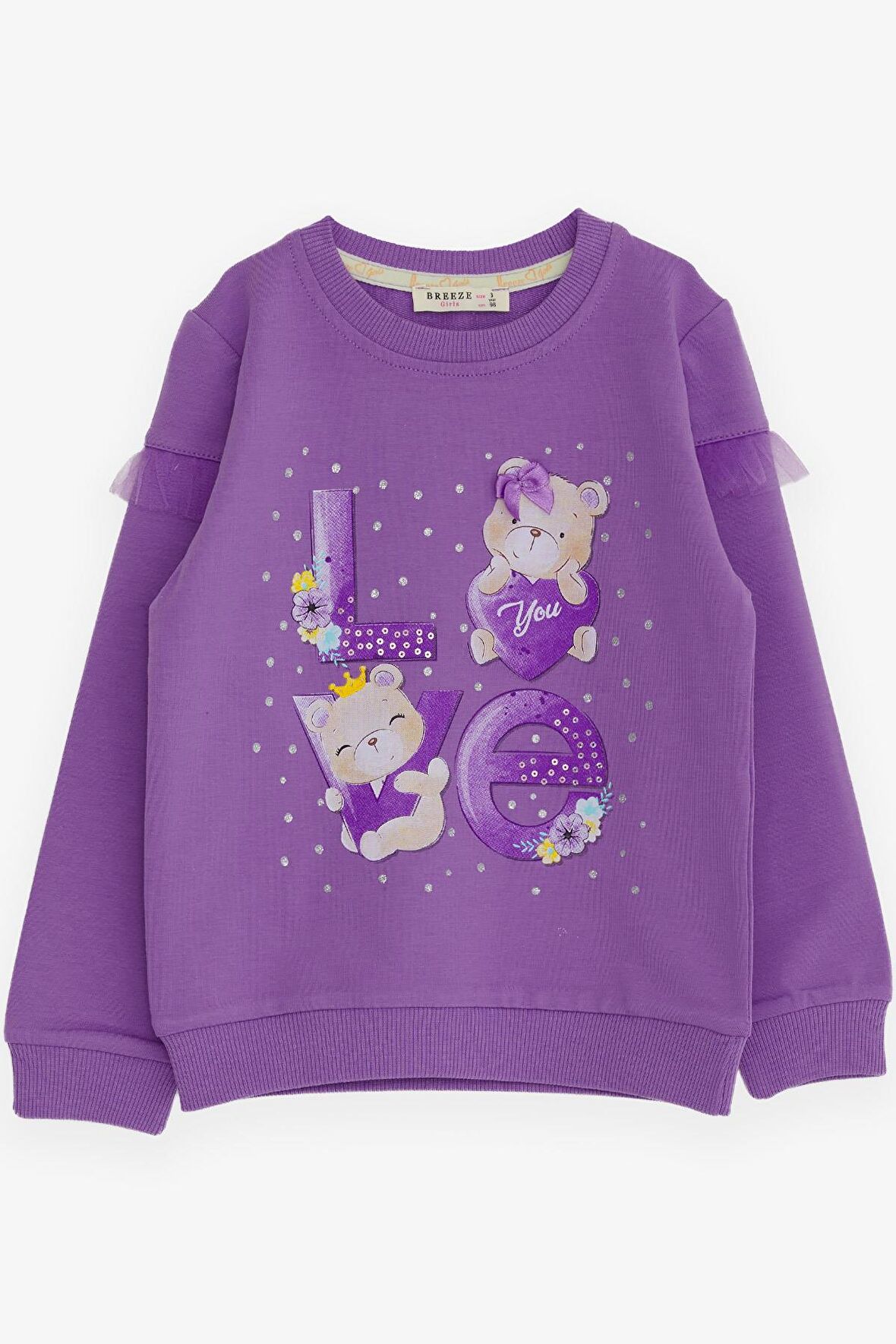 Breeze Kız Çocuk Sweatshirt Ayıcık Baskılı 1-4 Yaş, Lila