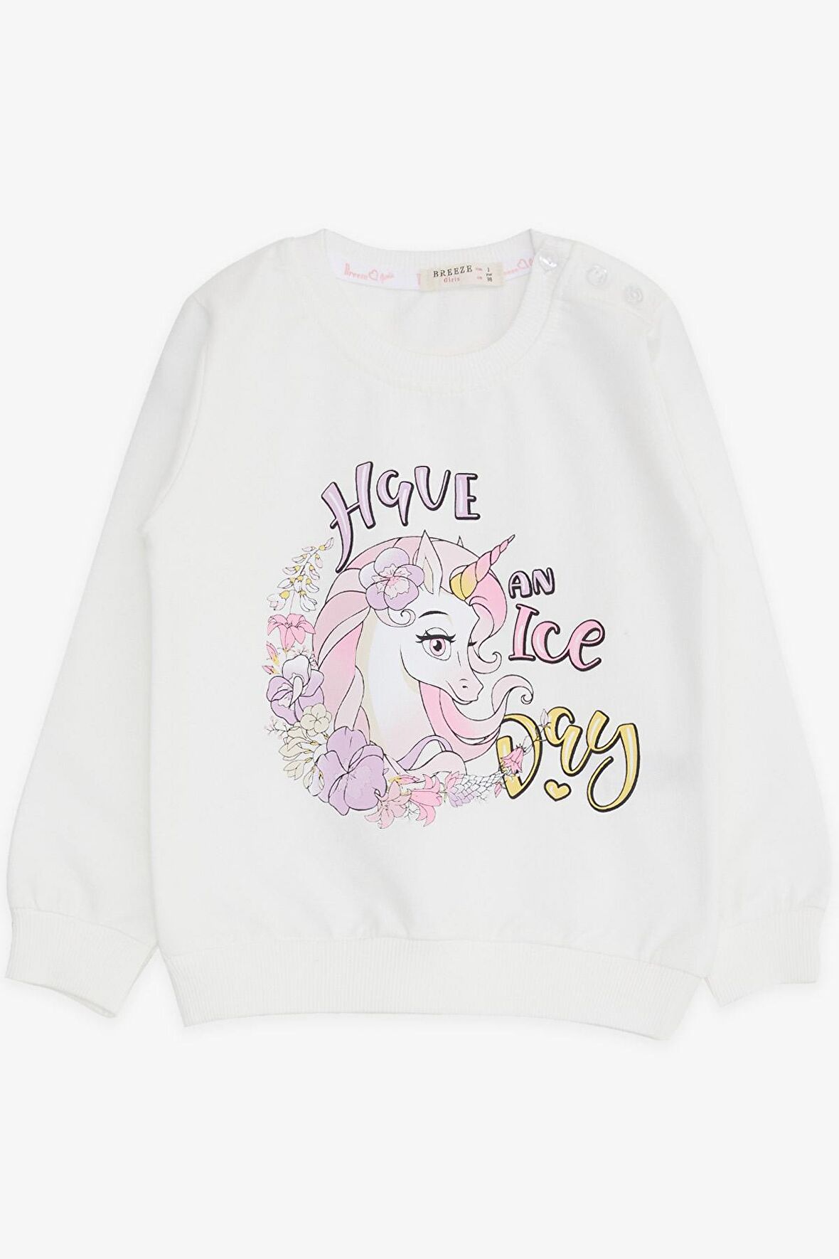 Breeze Kız Çocuk Sweatshirt Unicorn Baskılı 2-6 Yaş, Beyaz