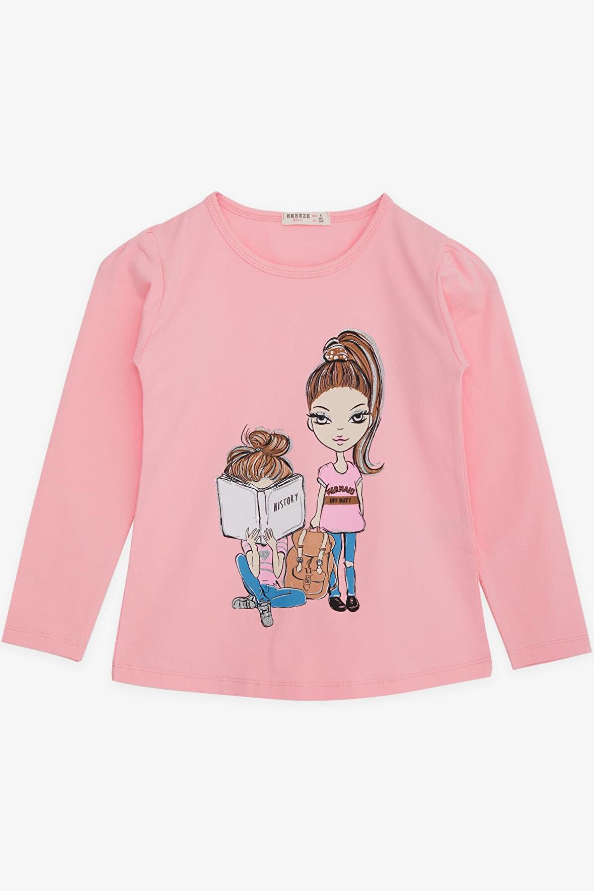Breeze Kız Çocuk Uzun Kollu Tişört Kız Bakılı 4-9 Yaş, Pembe