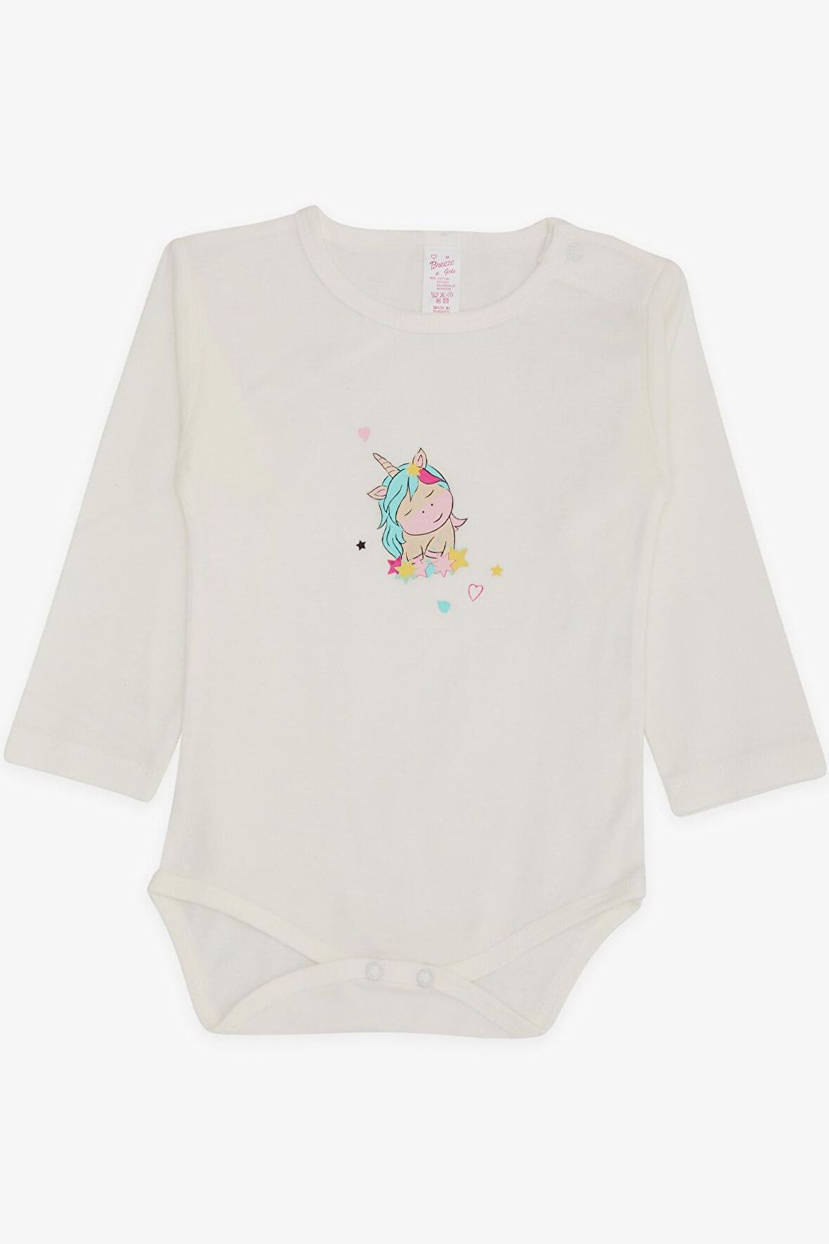 Breeze Kız Bebek Çıtçıtlı Body Unıcorn Baskılı 9 Ay-3 Yaş, Ekru