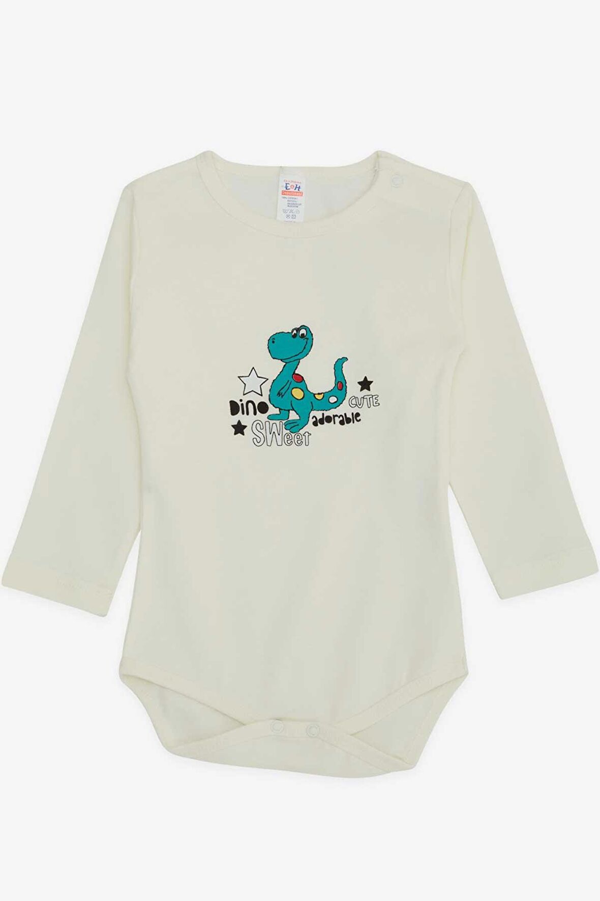 Breeze Erkek Bebek Çıtçıtlı Body Sevimli Dinozor Baskılı 9 Ay-3 Yaş, Ekru