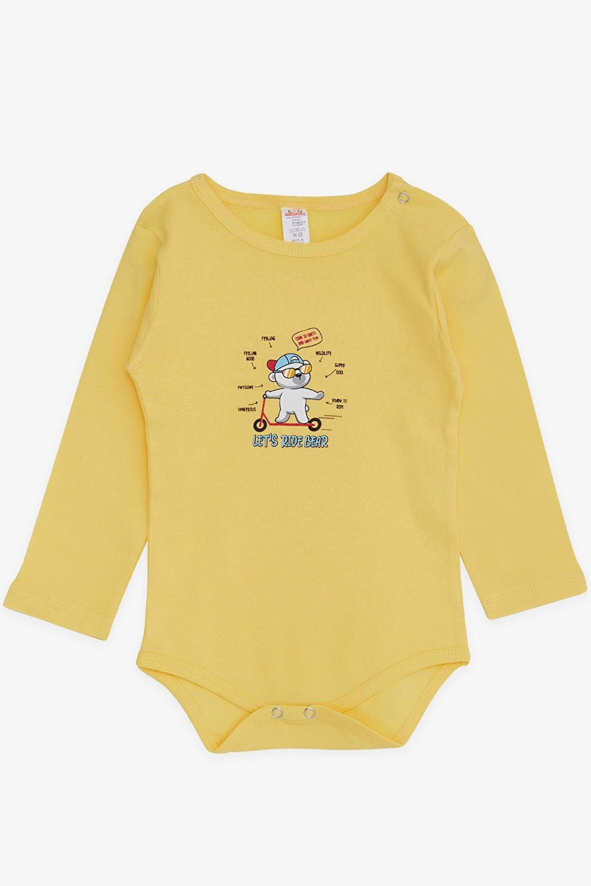 Breeze Erkek Bebek Çıtçıtlı Body Gözlüklü Ayıcık Baskılı 9 Ay-3 Yaş, Sarı