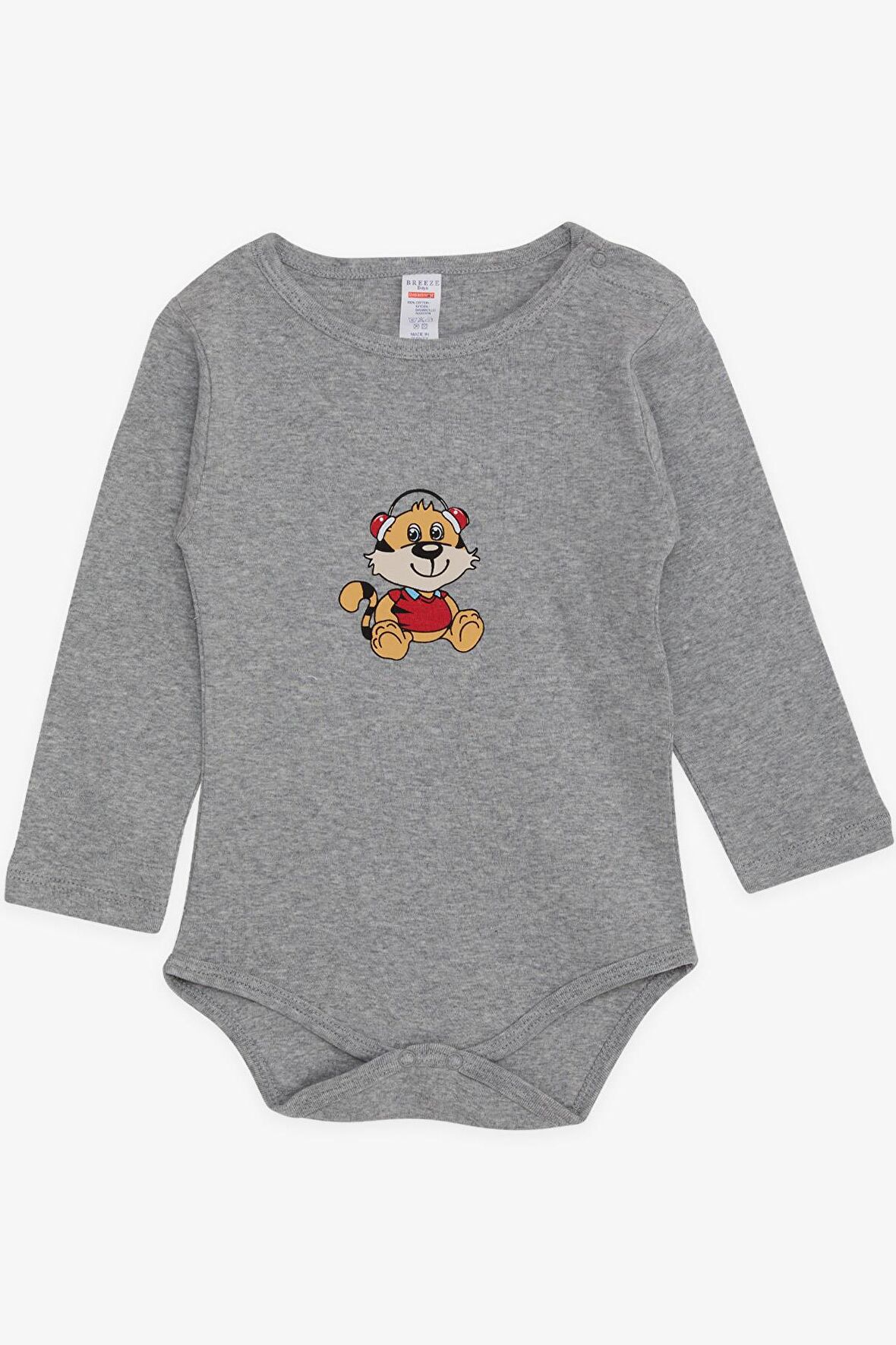 Breeze Erkek Bebek Çıtçıtlı Zıbın Body Eğlenceli Köpekcik Baskılı 9 Ay-3 Yaş, Koyu Gri Melanj