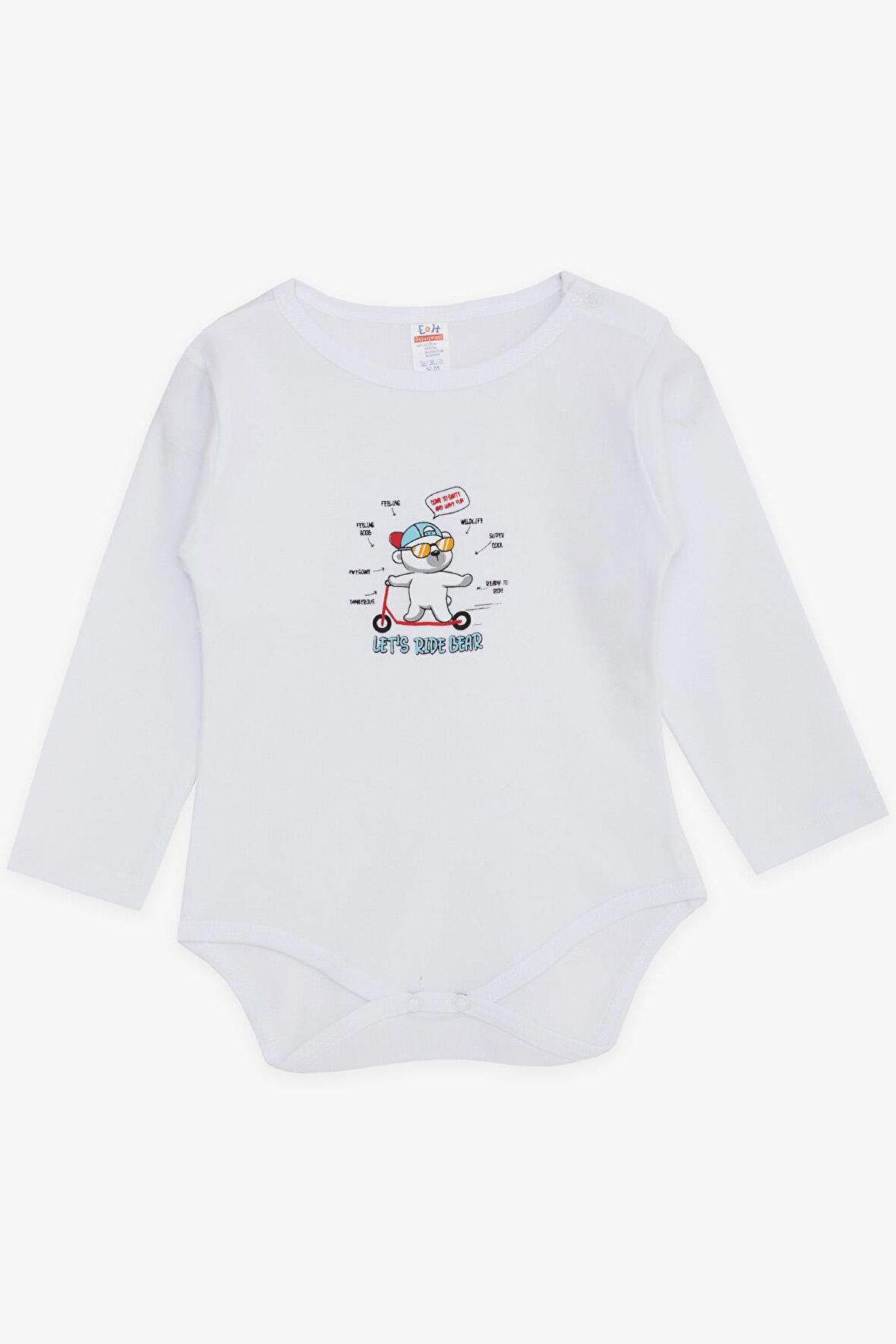 Breeze Erkek Bebek Çıtçıtlı Zıbın Body Gözlüklü Ayıcık Baskılı 9 Ay-3 Yaş, Beyaz