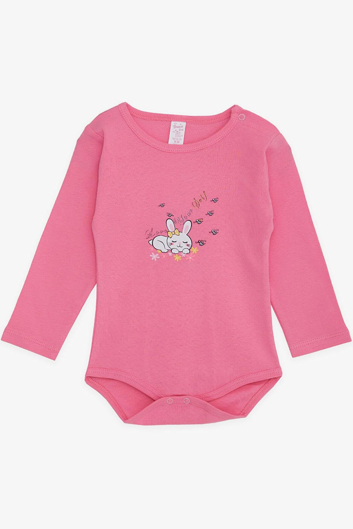 Breeze Kız Bebek Çıtçıtlı Zıbın Body Uyuyan Tavşancık Baskılı 9 Ay-3 Yaş, Pembe