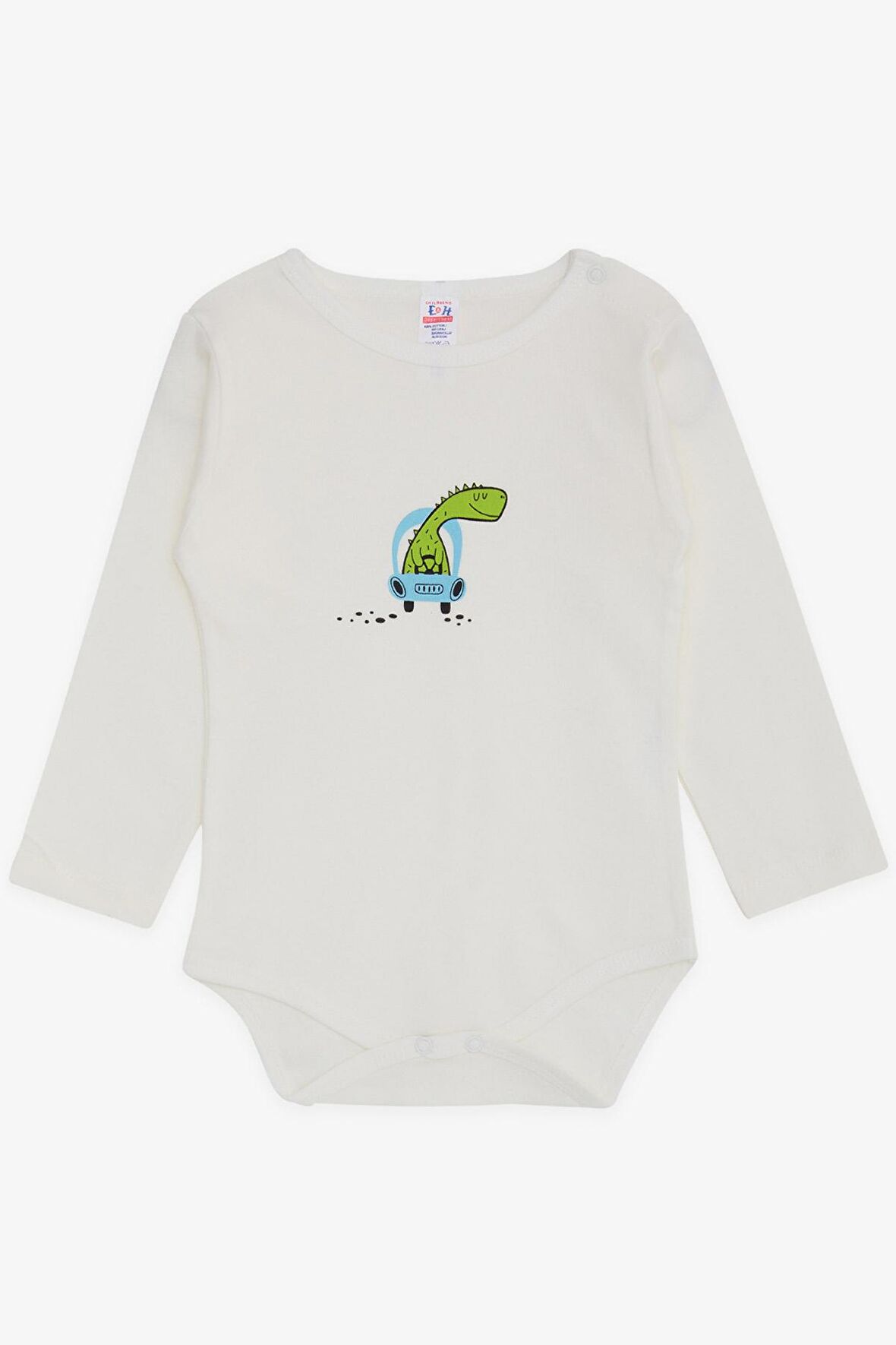 Breeze Erkek Bebek Çıtçıtlı Zıbın Body Dinozor Baskılı 9 Ay-3 Yaş, Ekru