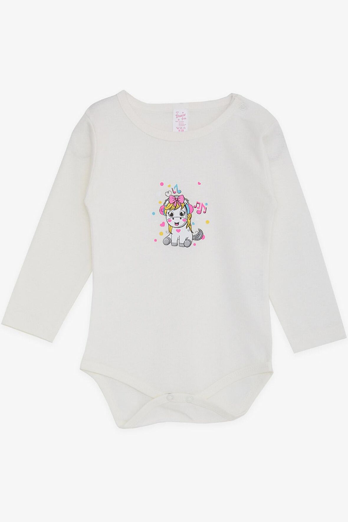 Breeze Kız Bebek Çıtçıtlı Zıbın Body Neşeli Unıcorn Baskılı 9 Ay-3 Yaş, Ekru