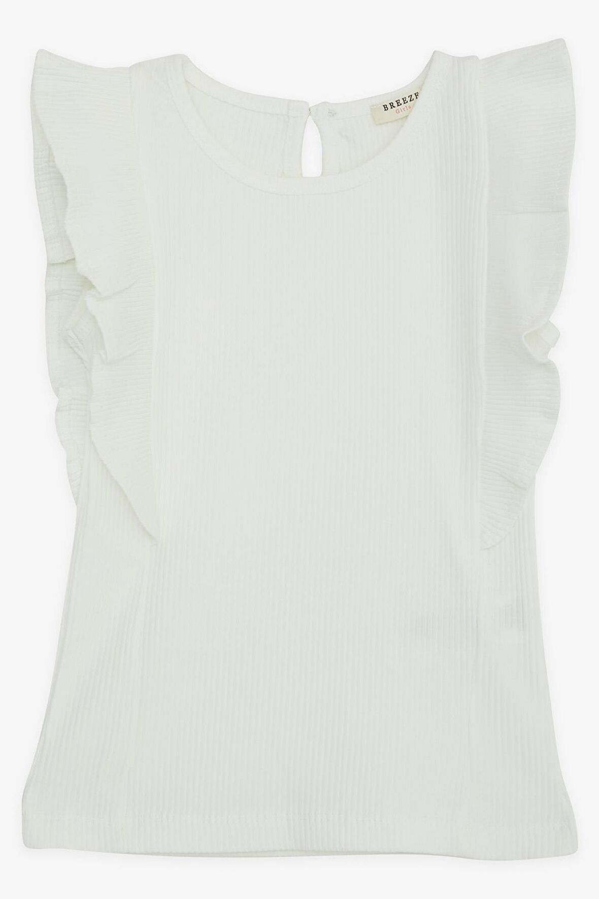 Breeze Kız Çocuk Tişört Frfırlı Düğmeli 7-12 Yaş, Ekru