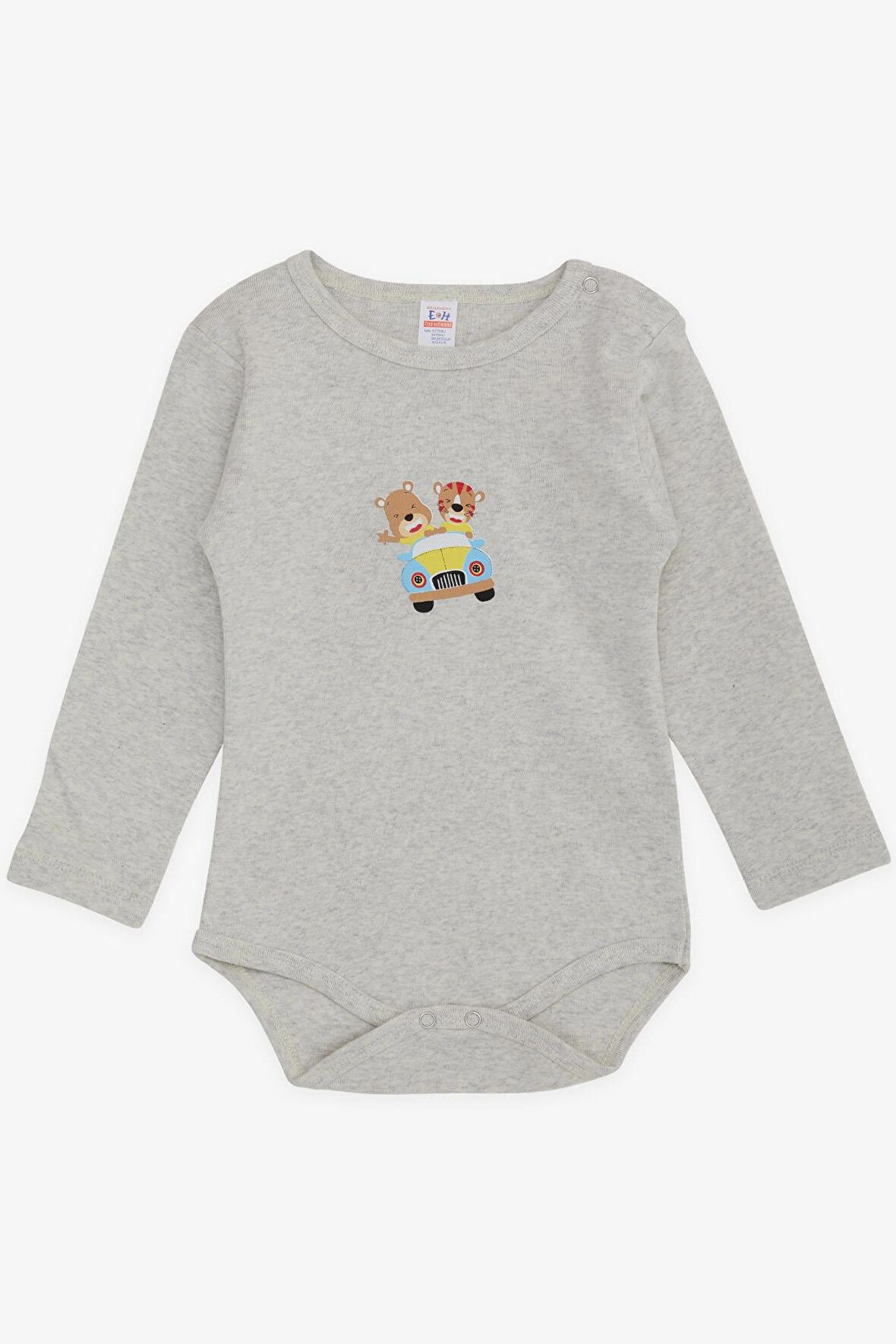Breeze Erkek Bebek Çıtçıtlı Zıbın Body Şoför Hayvancık Baskılı 9 Ay-3 Yaş, Açık Gri Melanj