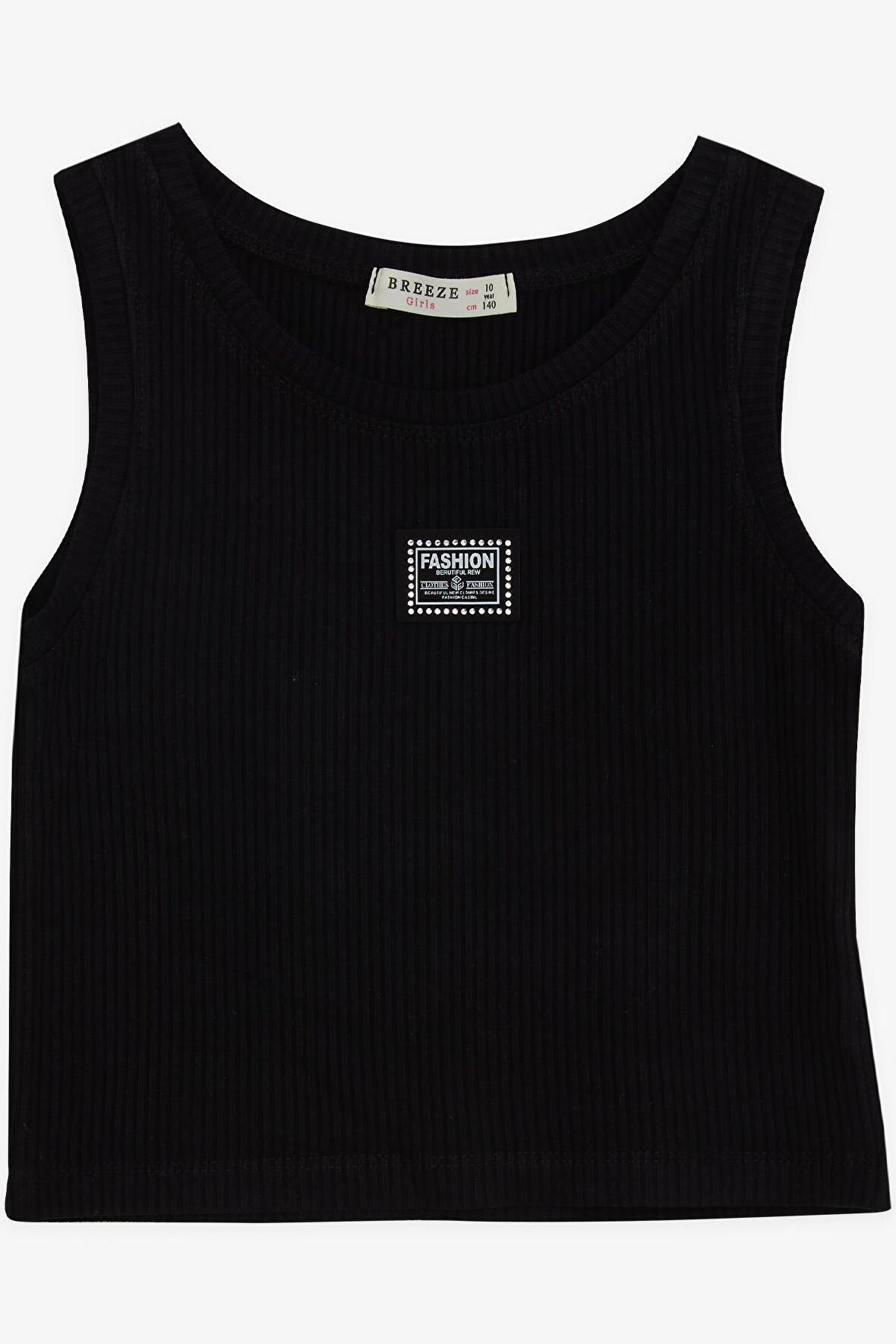 Breeze Kız Çocuk Askılı Tişört Armalı Taşlı 9-14 Yaş, Siyah