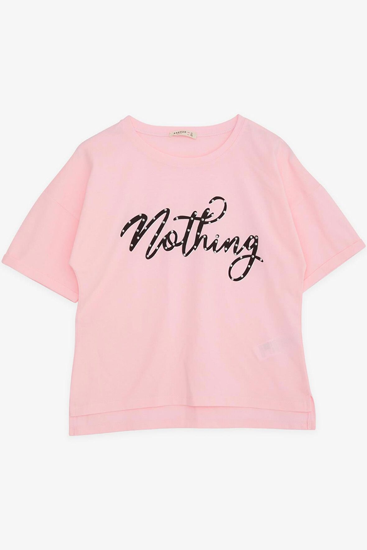Breeze Kız Çocuk Tişört Taşlı Yazı Baskılı 9-16 Yaş, Pembe