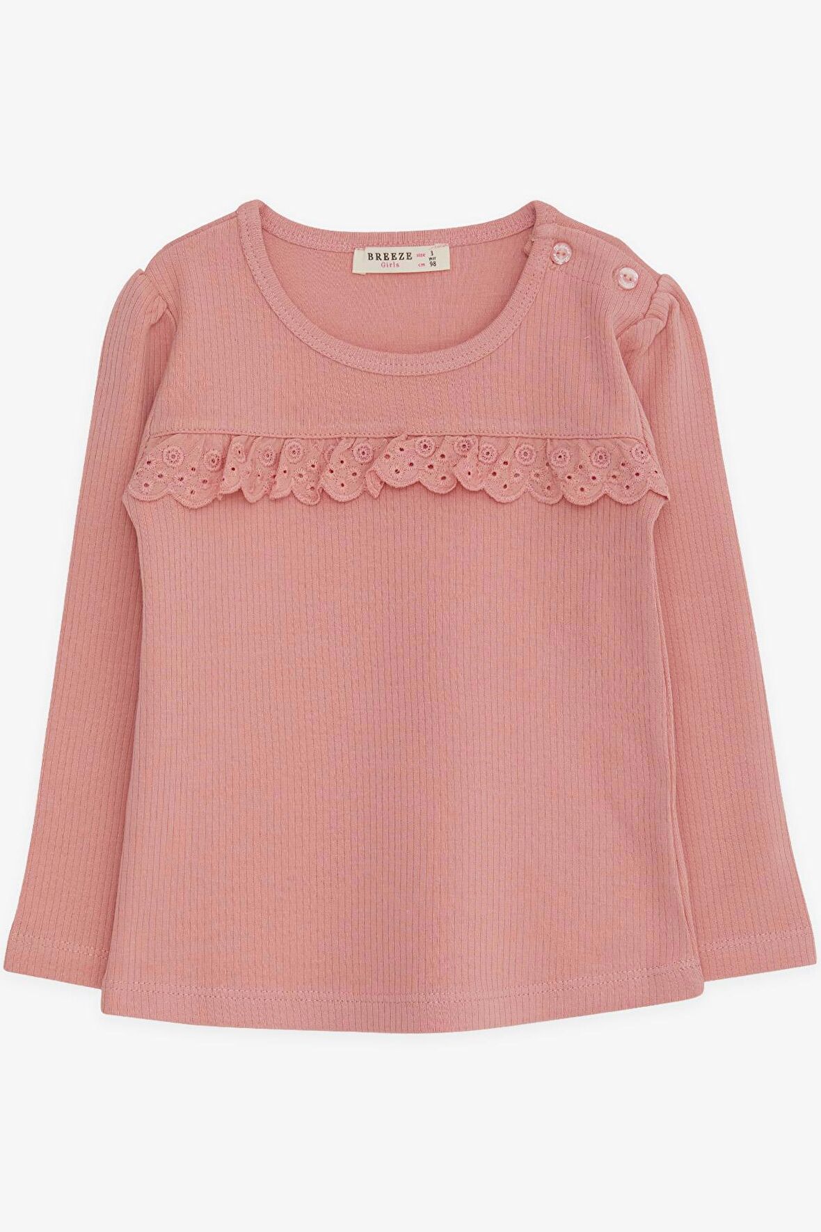Breeze Kız Çocuk Uzun Kollu Tişört Güpürlü 1-4 Yaş, Gülkurusu