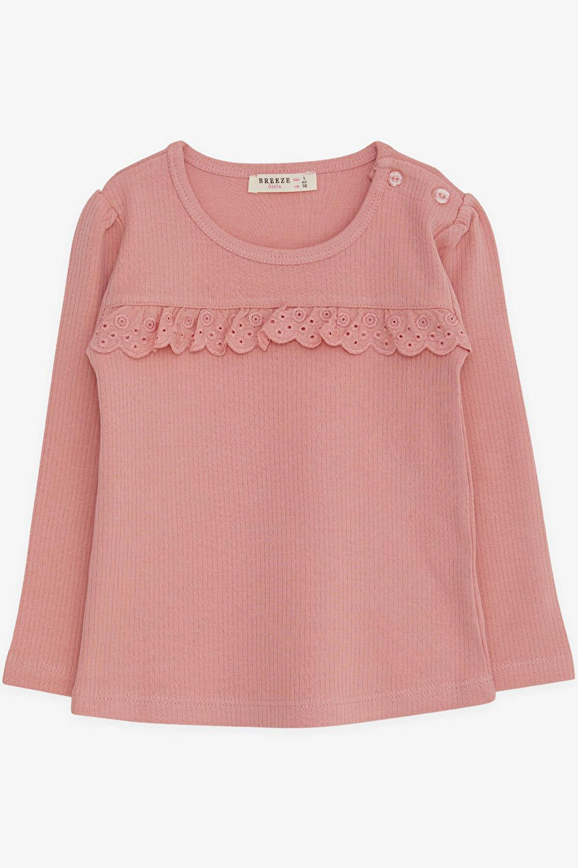 Breeze Kız Çocuk Uzun Kollu Tişört Güpürlü 1-4 Yaş, Gülkurusu
