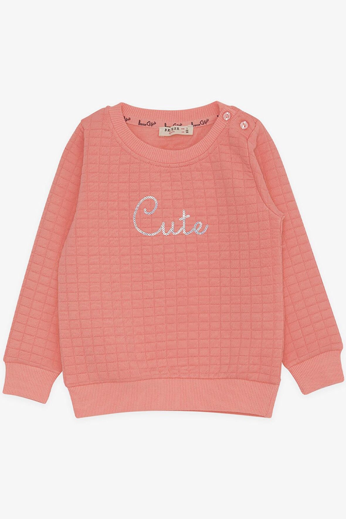 Breeze Kız Çocuk Sweatshirt Pullu Yazı Baskılı 1.5-5 Yaş, Somon