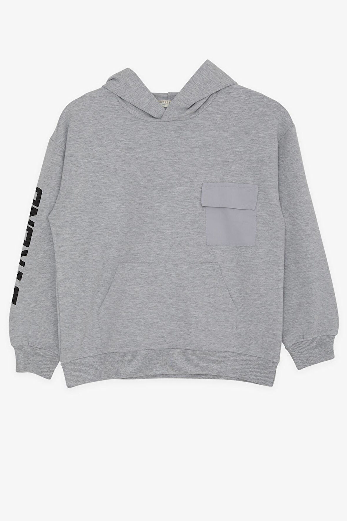 Breeze Erkek Çocuk Sweatshirt Kapüşonlu Cepli 8-14 Yaş, Açık Gri Melanj