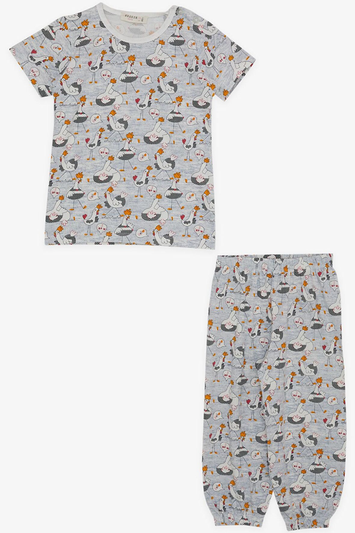 Breeze Kız Bebek Kısa Kollu Pijama Takımı Sevimli Horozcuk Desenli 9 Ay-3 Yaş, Buz Mavisi