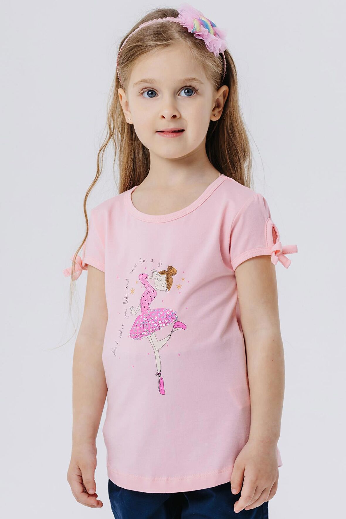 Breeze Kız Çocuk Tişört Dansçı Kız Baskılı Pullu 2-6 Yaş, Pembe