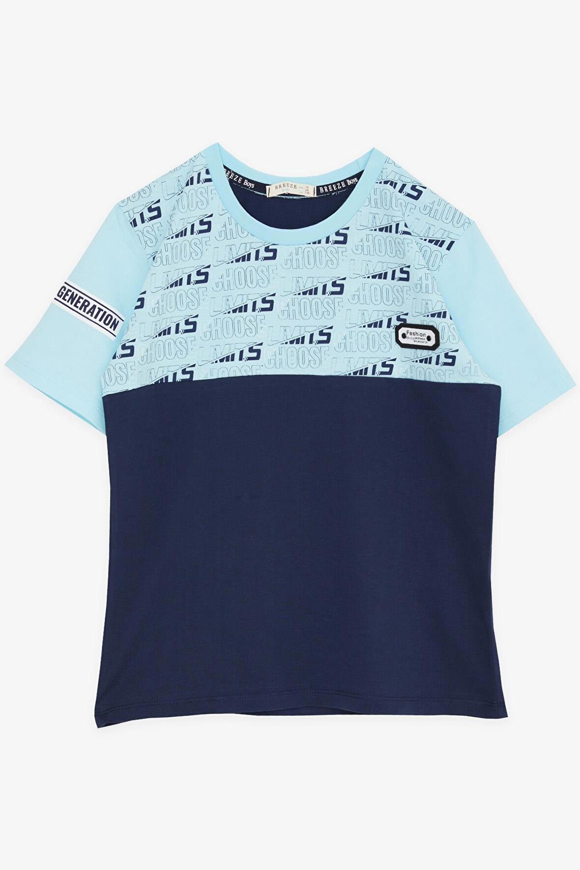 Breeze Erkek Çocuk Tişört Yazı Baskılı Armalı 9-16 Yaş, Açık Mavi