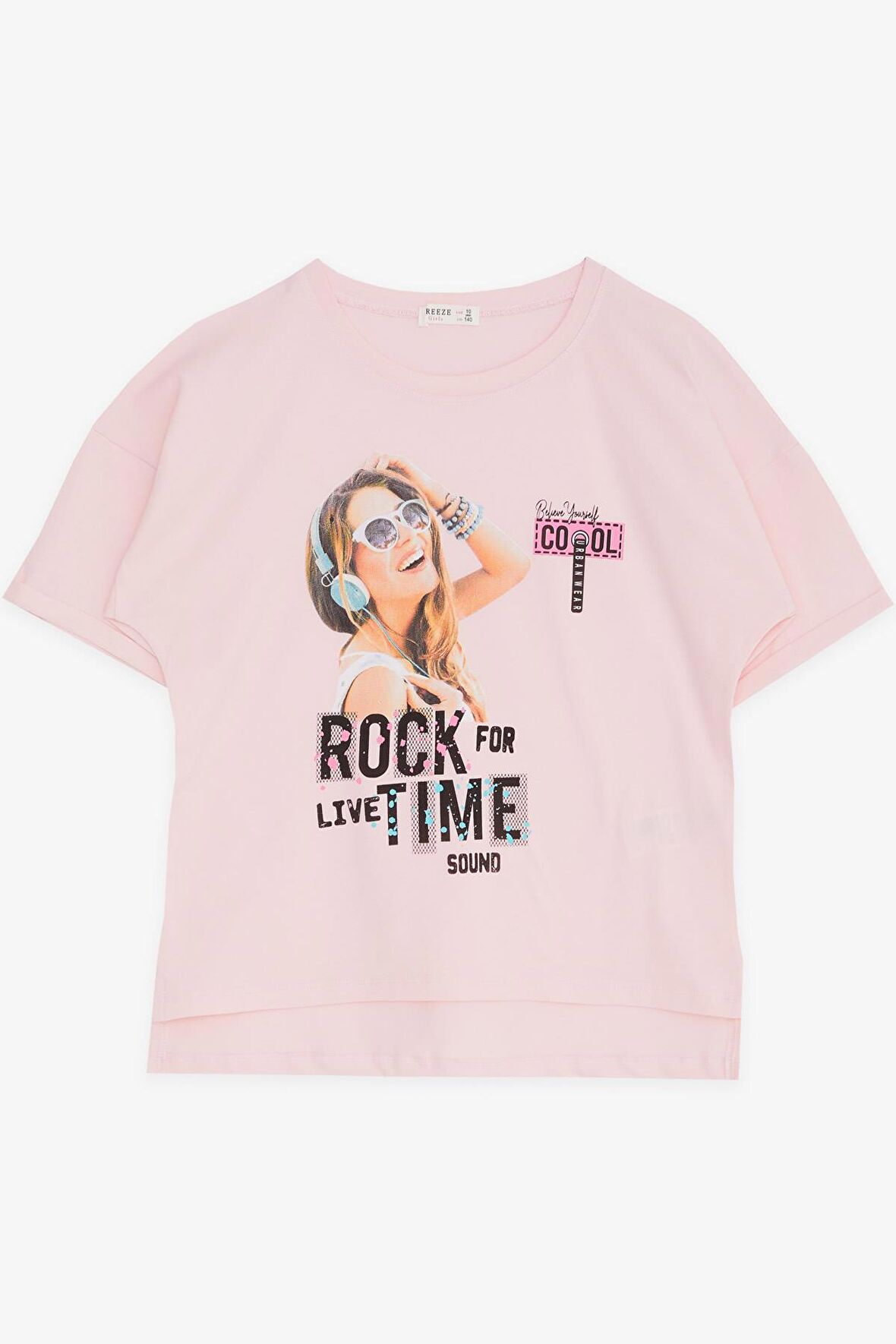 BREEZE Kız Çocuk Tişört Havalı Rockçı Kız Baskılı 9-16 Yaş, Pembe