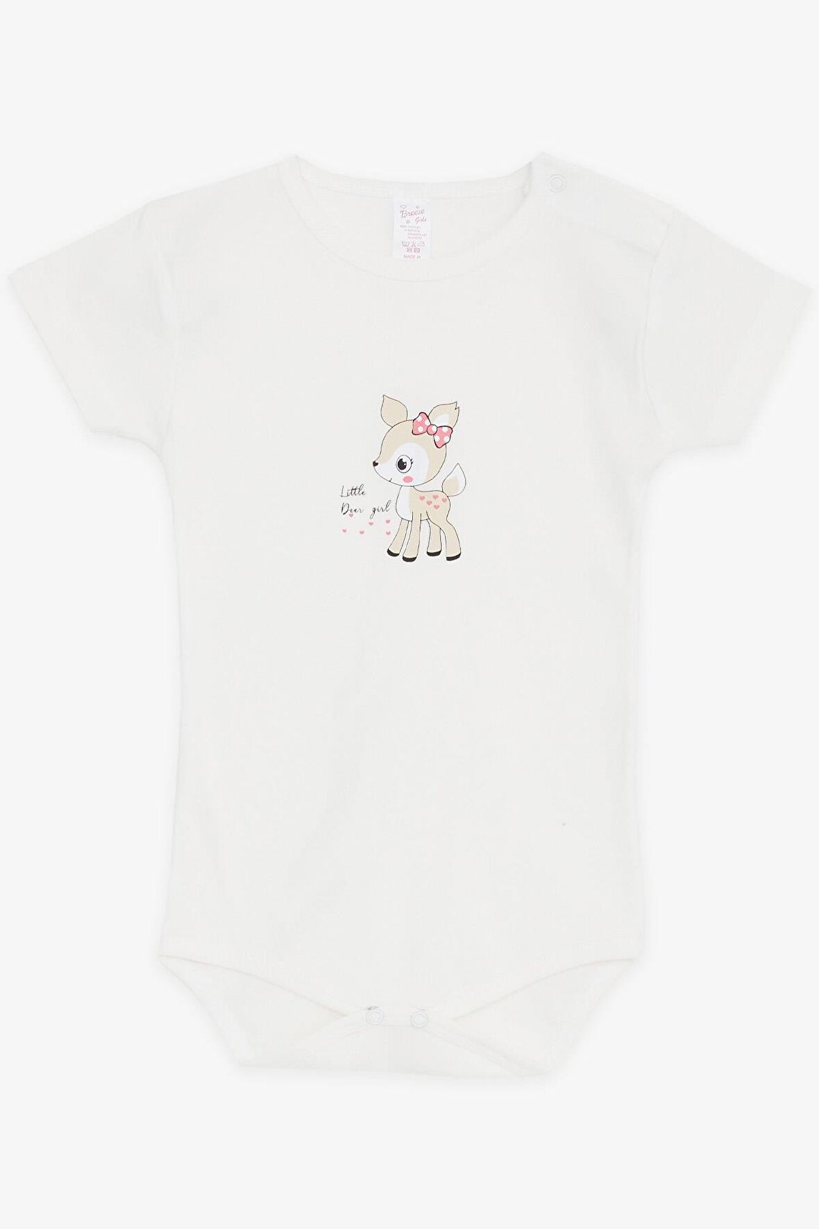 BREEZE Kız Bebek Çıtçıtlı Zıbın Body Sevimli Ceylancık Baskılı 9 Ay-3 Yaş, Ekru