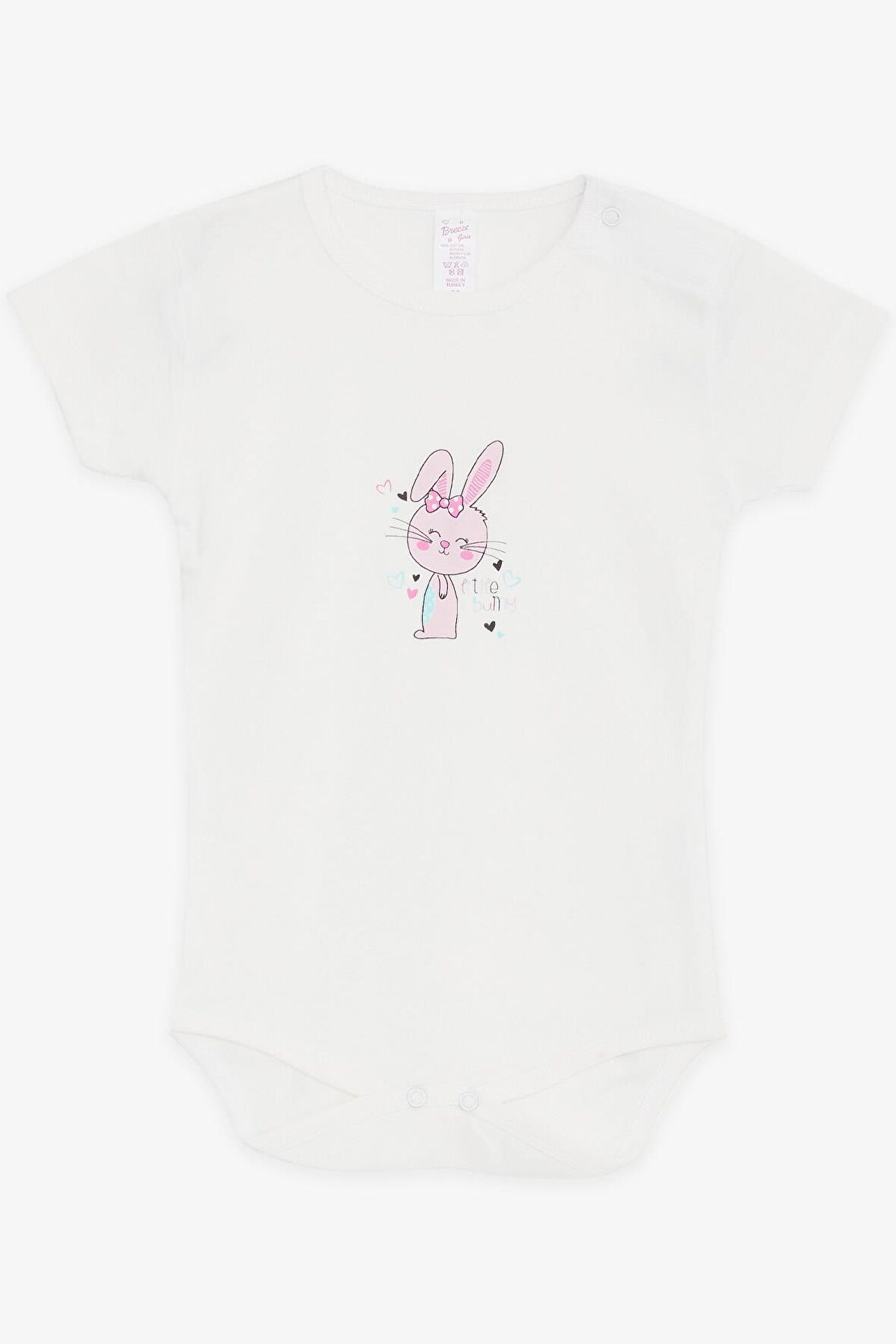 BREEZE Kız Bebek Çıtçıtlı Zıbın Body Küçük Tavşancık Baskılı 9 Ay-3 Yaş, Ekru