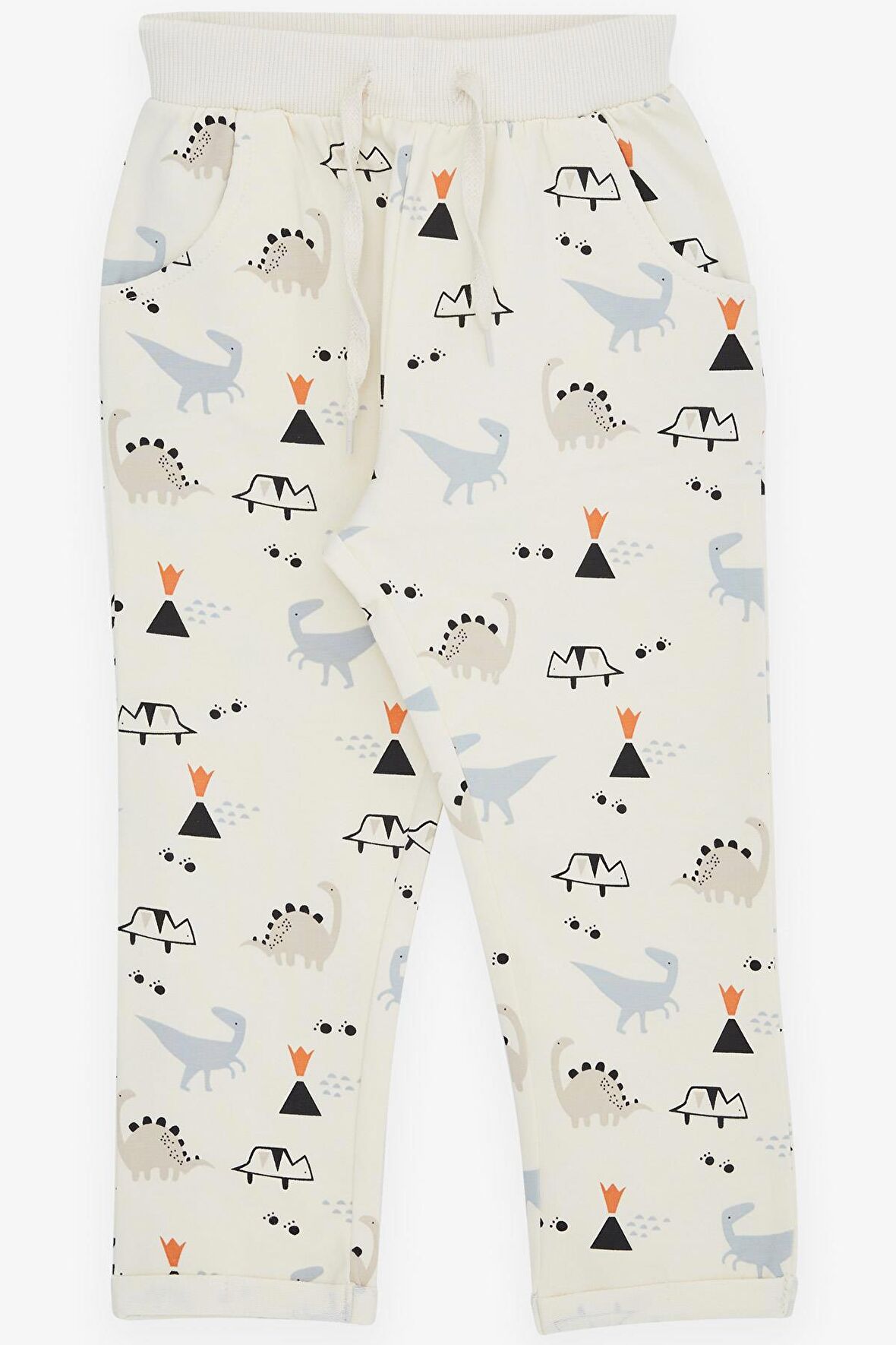 BREEZE GİRLS & BOYS Erkek Çocuk Eşofman Altı Dinozor Baskılı Cepli Bağcık Aksesuarlı 1-4 Yaş, Krem