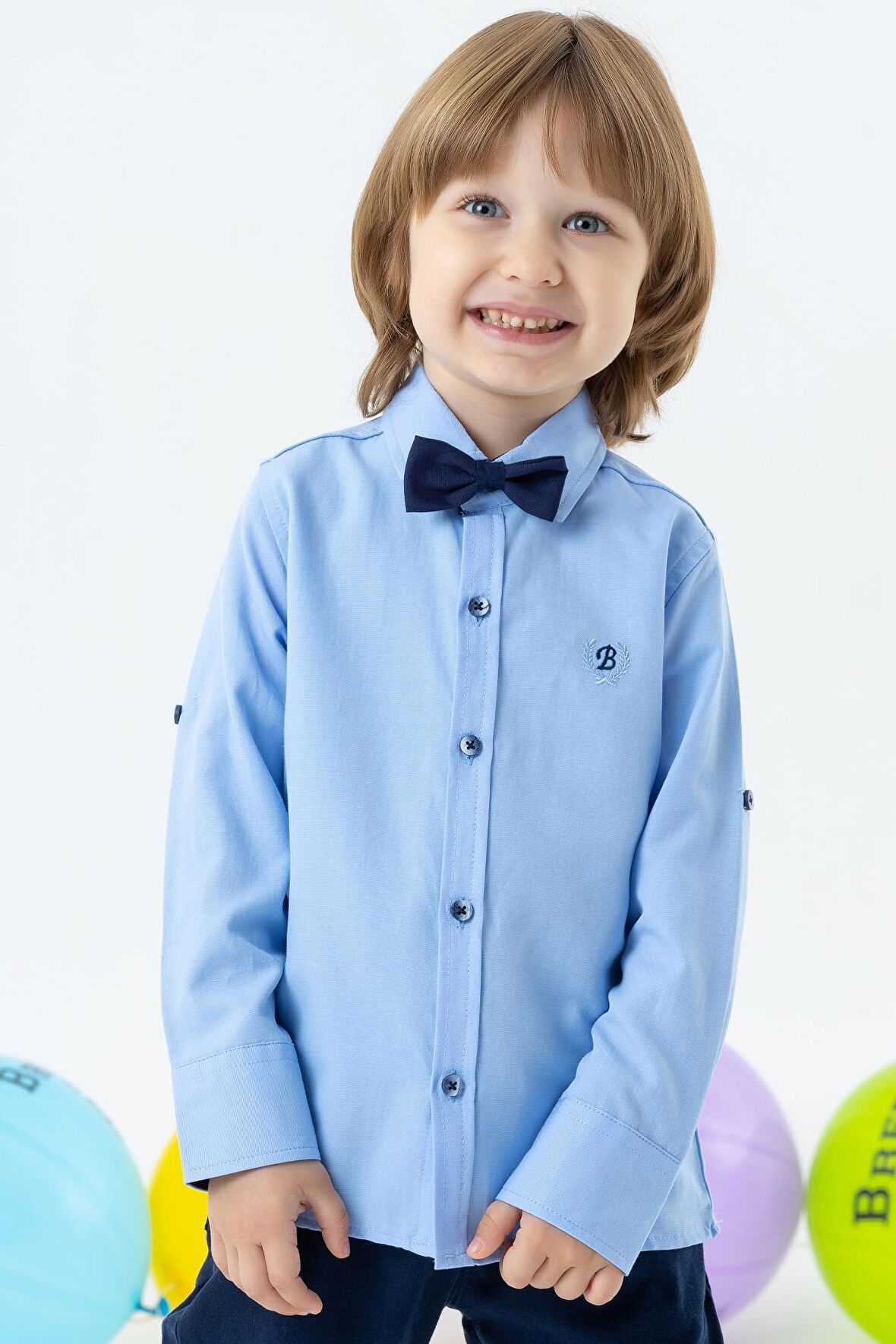 BREEZE GİRLS & BOYS Erkek Çocuk Gömlek Papyonlu 3-7 Yaş, Mavi