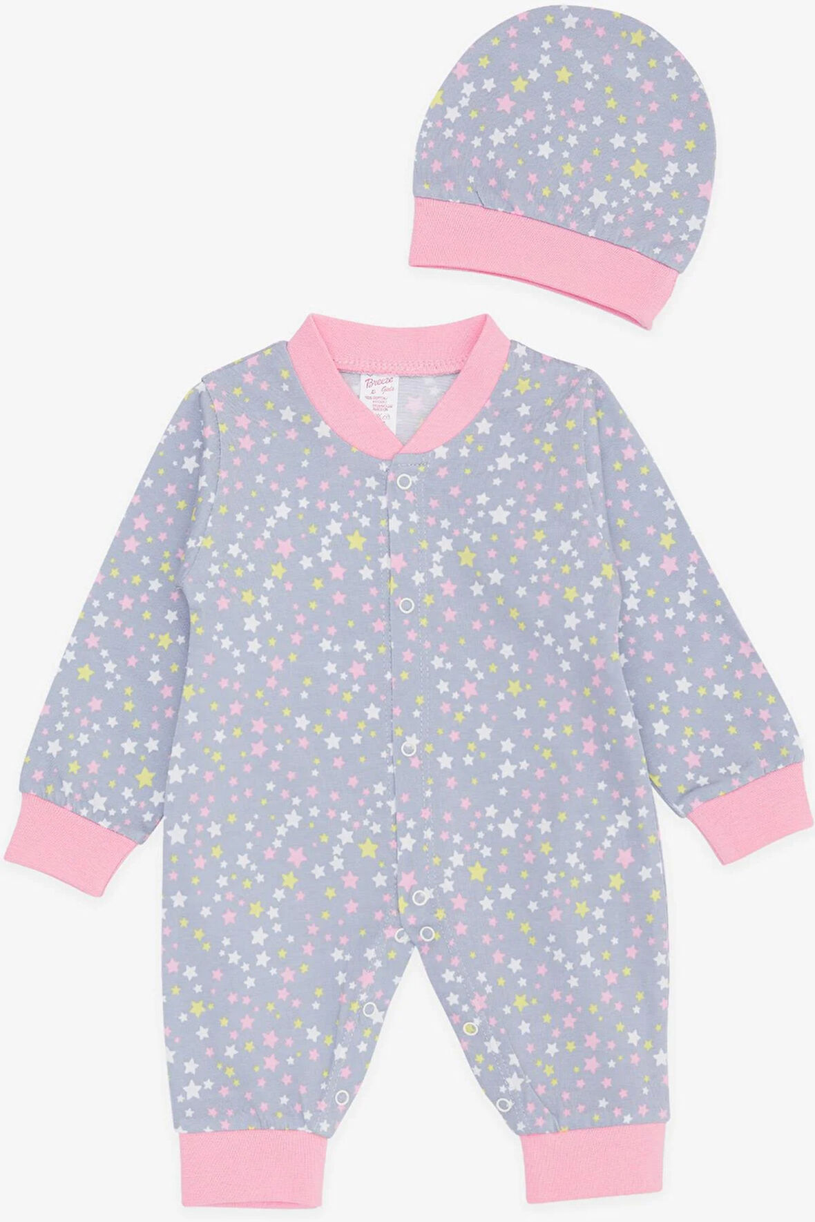 Breeze Kız Bebek Tulum Renkli Yıldız Desenli 0-3 Ay-6 Ay, Gri