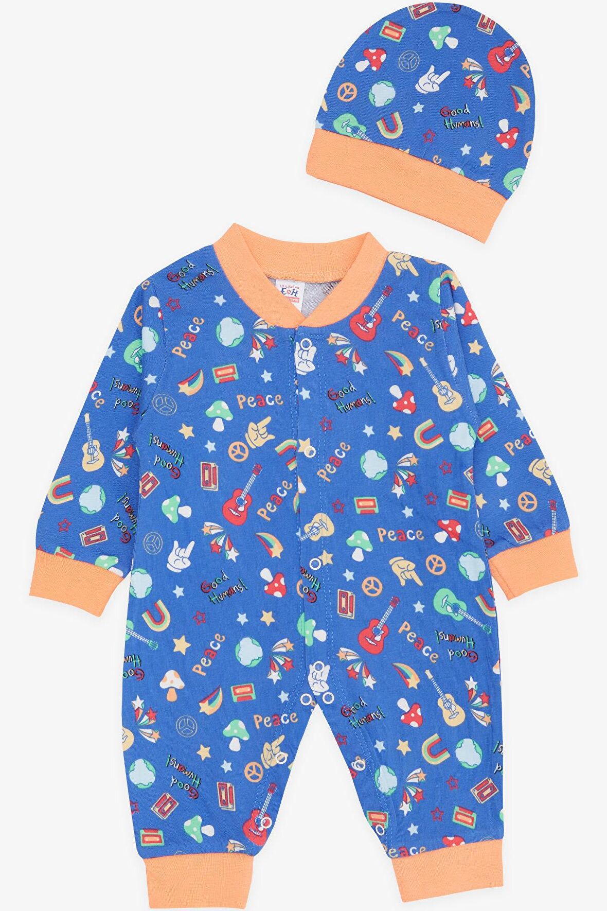 BREEZE Erkek Bebek Tulum Barış Temalı 0-3 Ay-6 Ay, Saks Mavisi