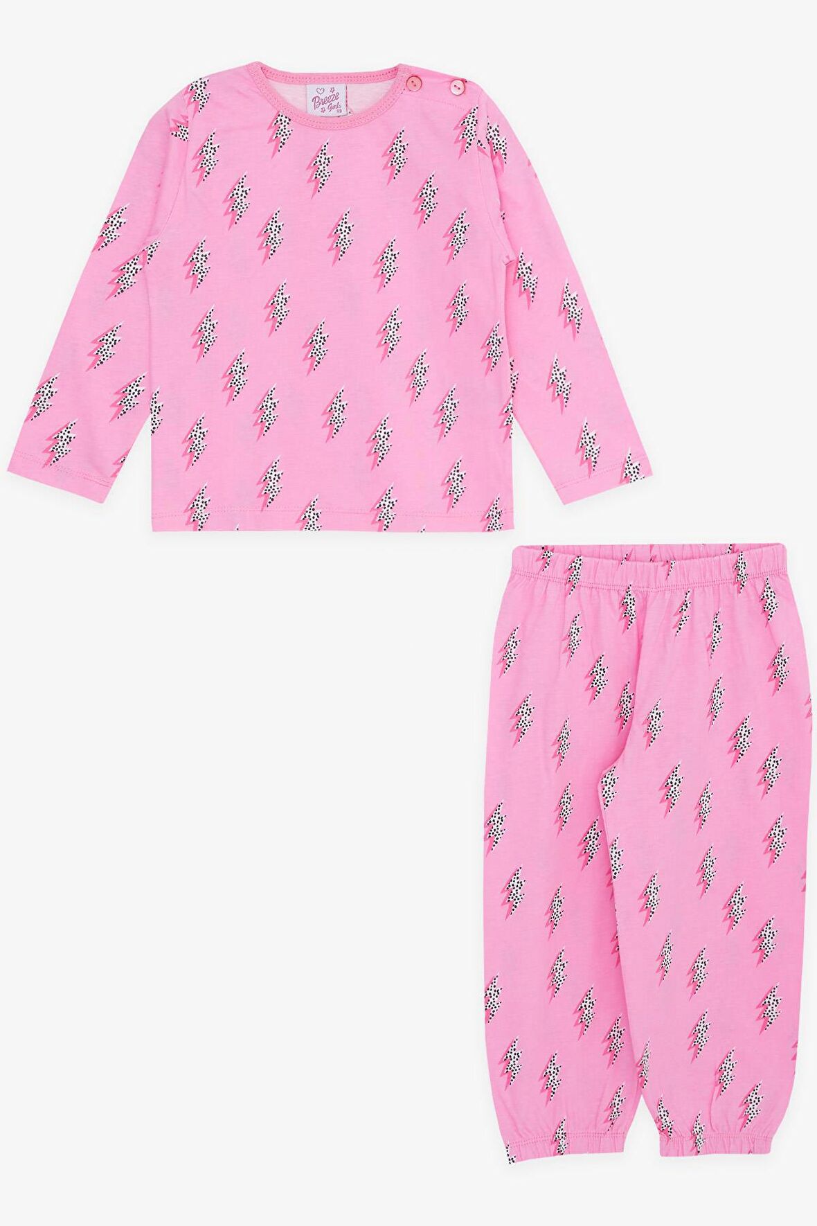 BREEZE Kız Bebek Pijama Takımı Şimşek Desenli 9 Ay-3 Yaş, Pembe