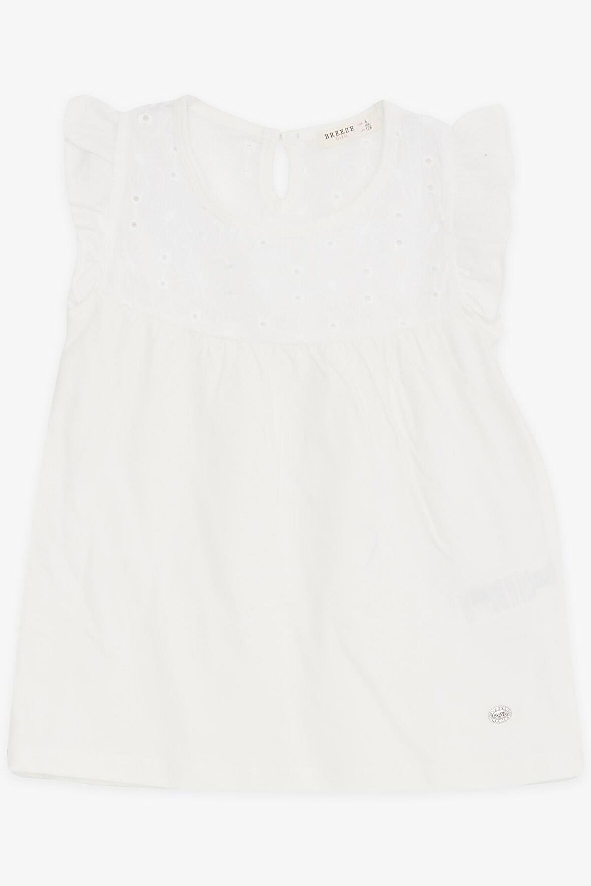 BREEZE Kız Çocuk Tişört Fırfırlı Nakışlı 4-8 Yaş, Ekru