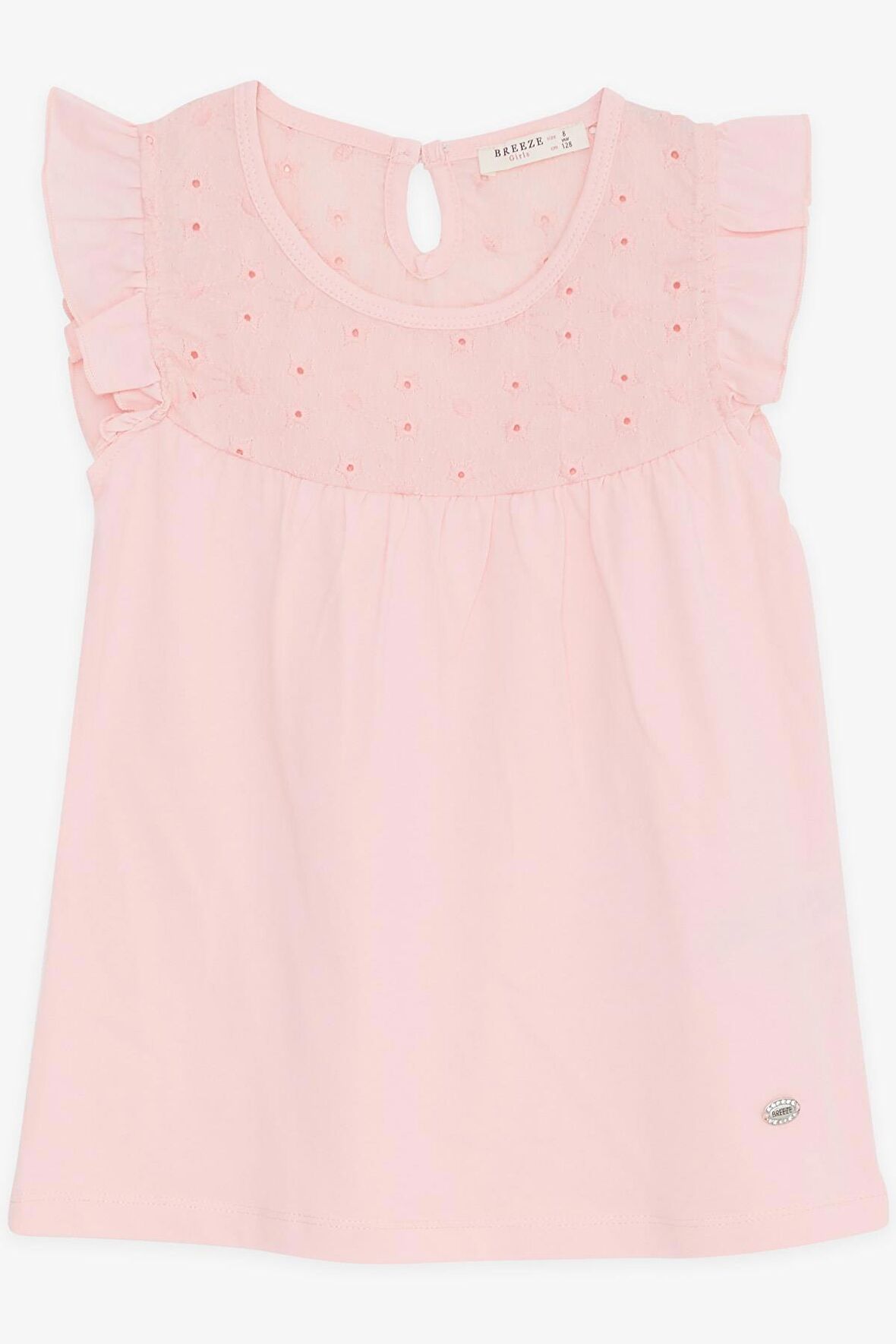 Breeze Kız Çocuk Tişört Fırfırlı Nakışlı 4-8 Yaş, Pembe