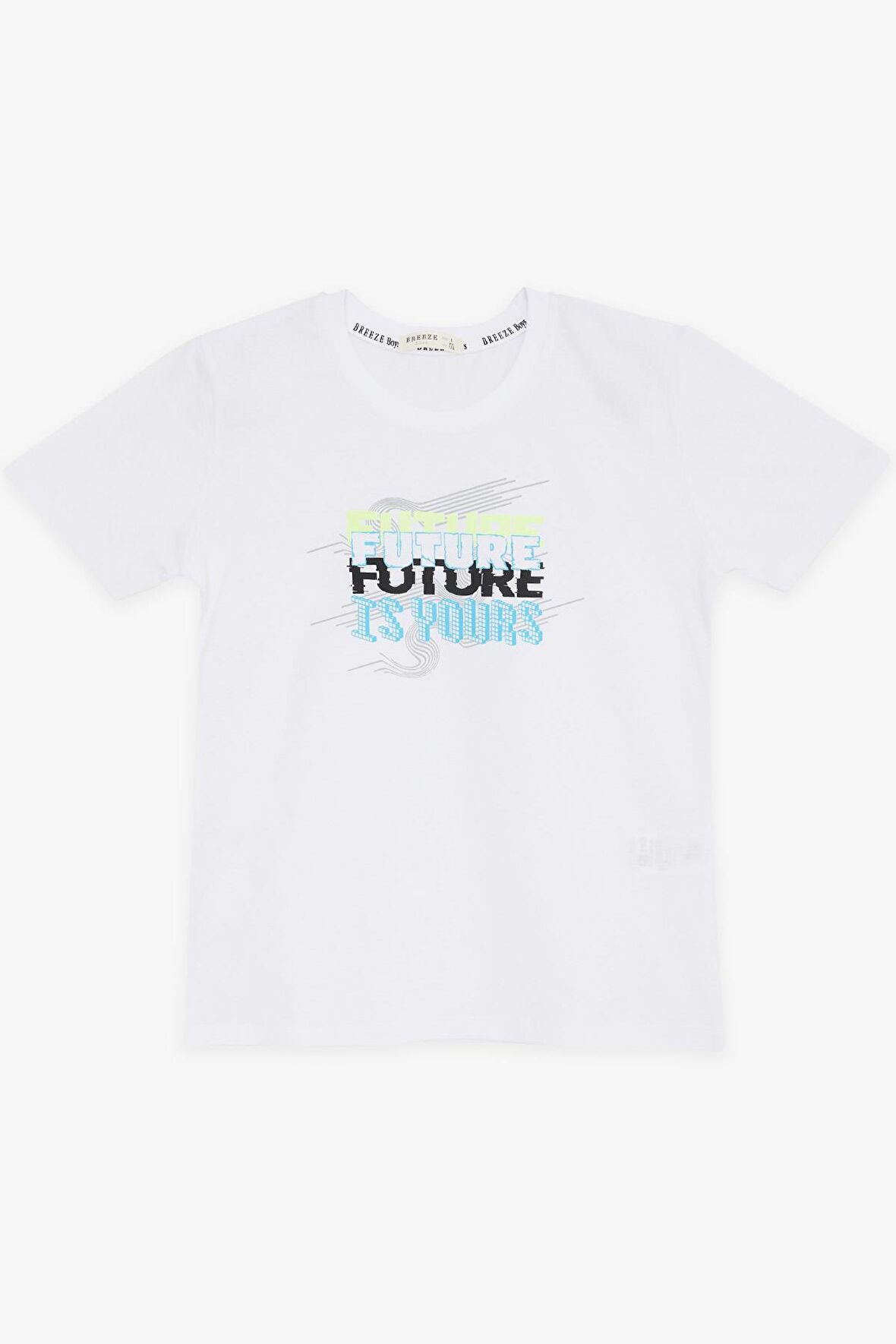 BREEZE GİRLS & BOYS Erkek Çocuk Tişört Renkli Yazı Baskılı 8-14 Yaş, Beyaz