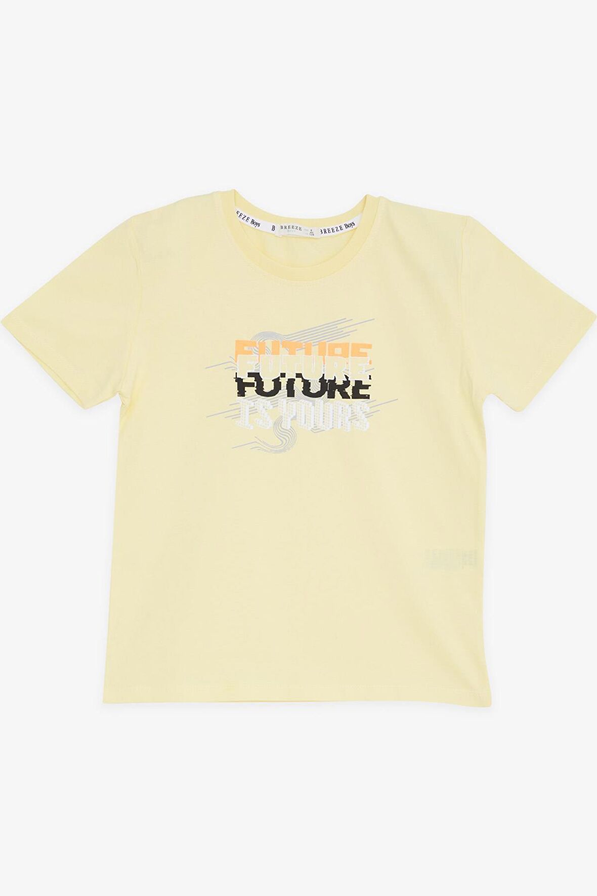 BREEZE GİRLS & BOYS Erkek Çocuk Tişört Renkli Yazı Baskılı 8-14 Yaş, Sarı