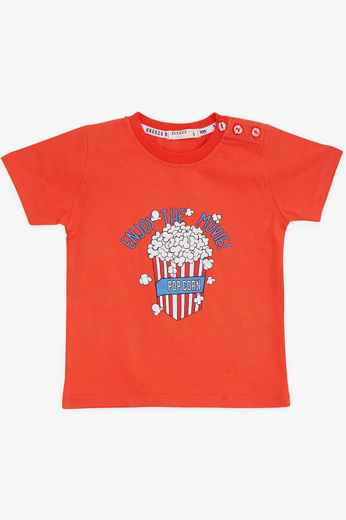 BREEZE GİRLS & BOYS Erkek Çocuk Tişört Pop Corn Baskılı 2-6 Yaş, Mercan