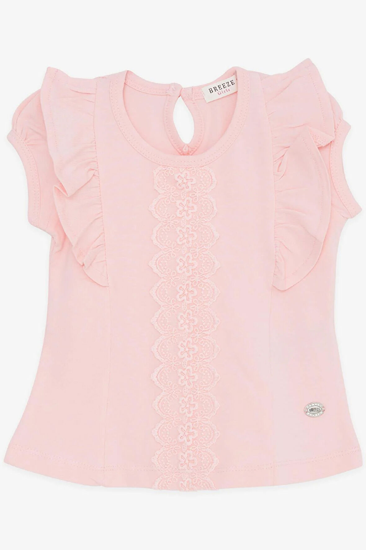 Breeze Kız Bebek Tişört Fırfırlı Nakışlı Güpürlü 6 Ay-2 Yaş, Pembe
