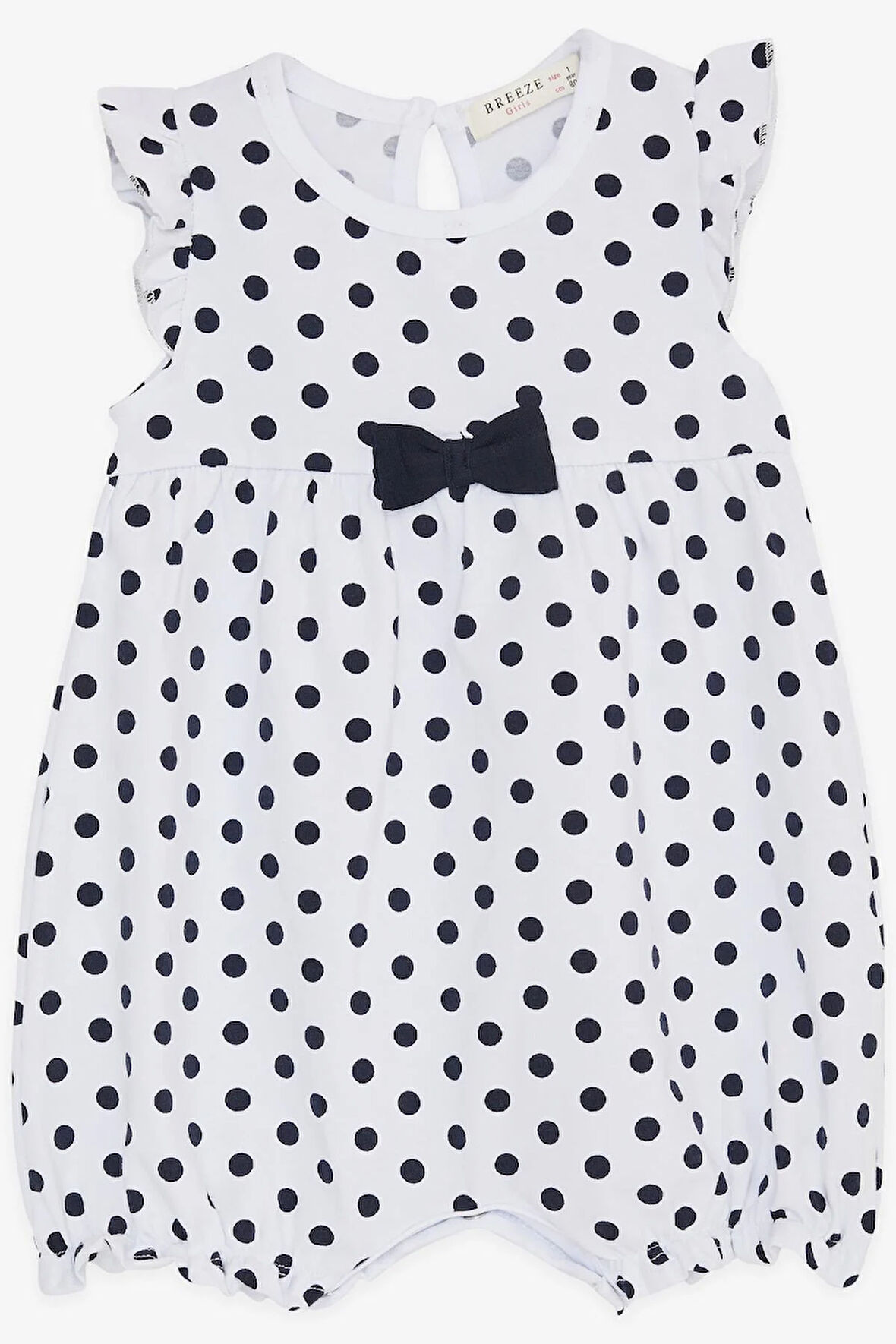 Breeze Kız Bebek Kısa Tulum Puantiyeli Fiyonklu 4 Ay-1.5 Yaş, Beyaz
