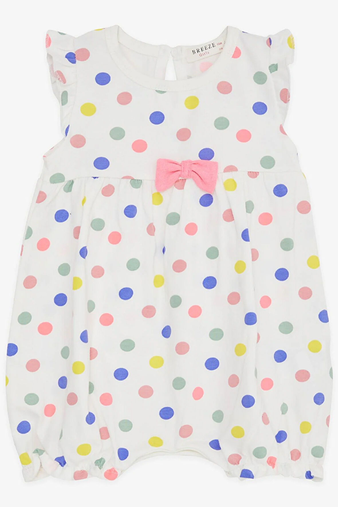 Breeze Kız Bebek Kısa Tulum Puantiyeli Fiyonklu 4 Ay-1.5 Yaş, Ekru