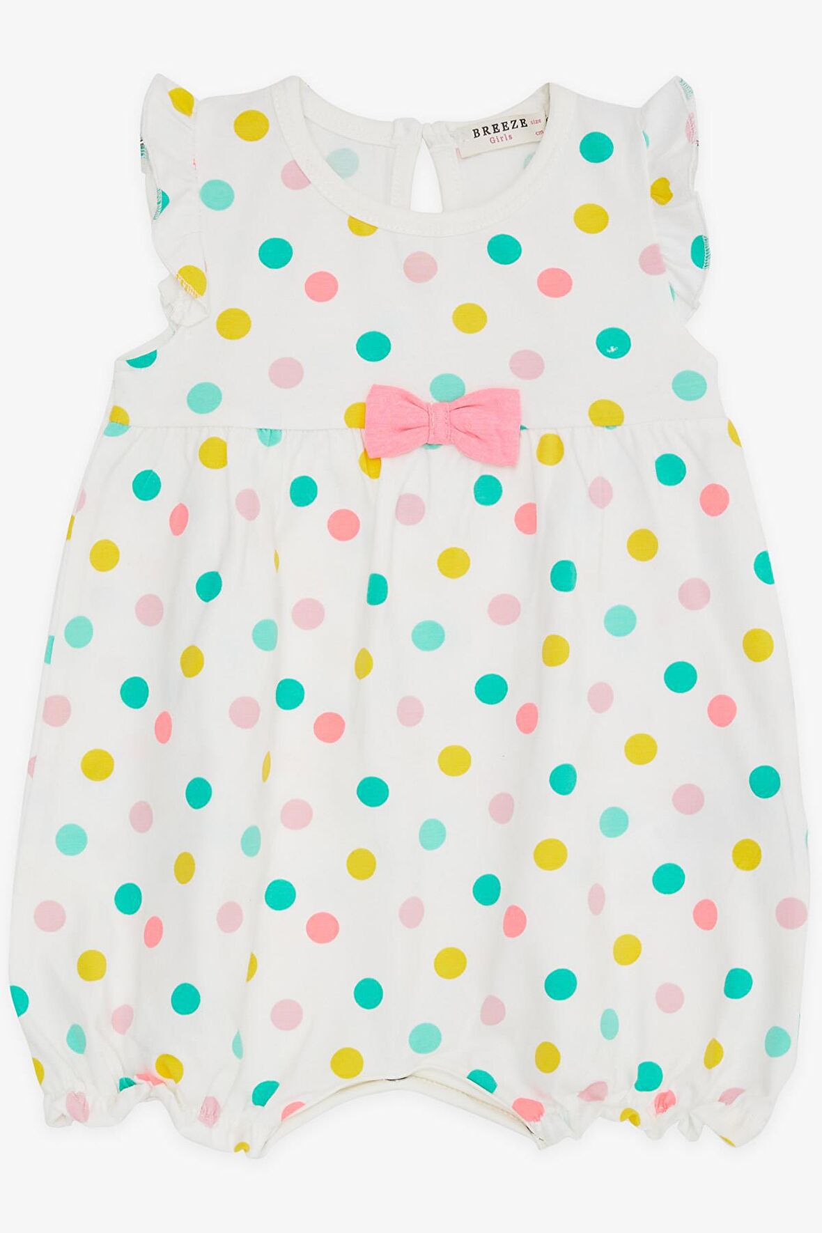 BREEZE Kız Bebek Kısa Tulum Puantiyeli Fiyonklu 4 Ay-1.5 Yaş, Ekru