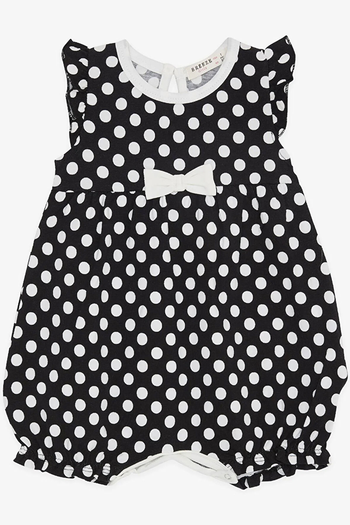 Breeze Kız Bebek Kısa Tulum Puantiyeli Fiyonklu 4 Ay-1.5 Yaş, Siyah