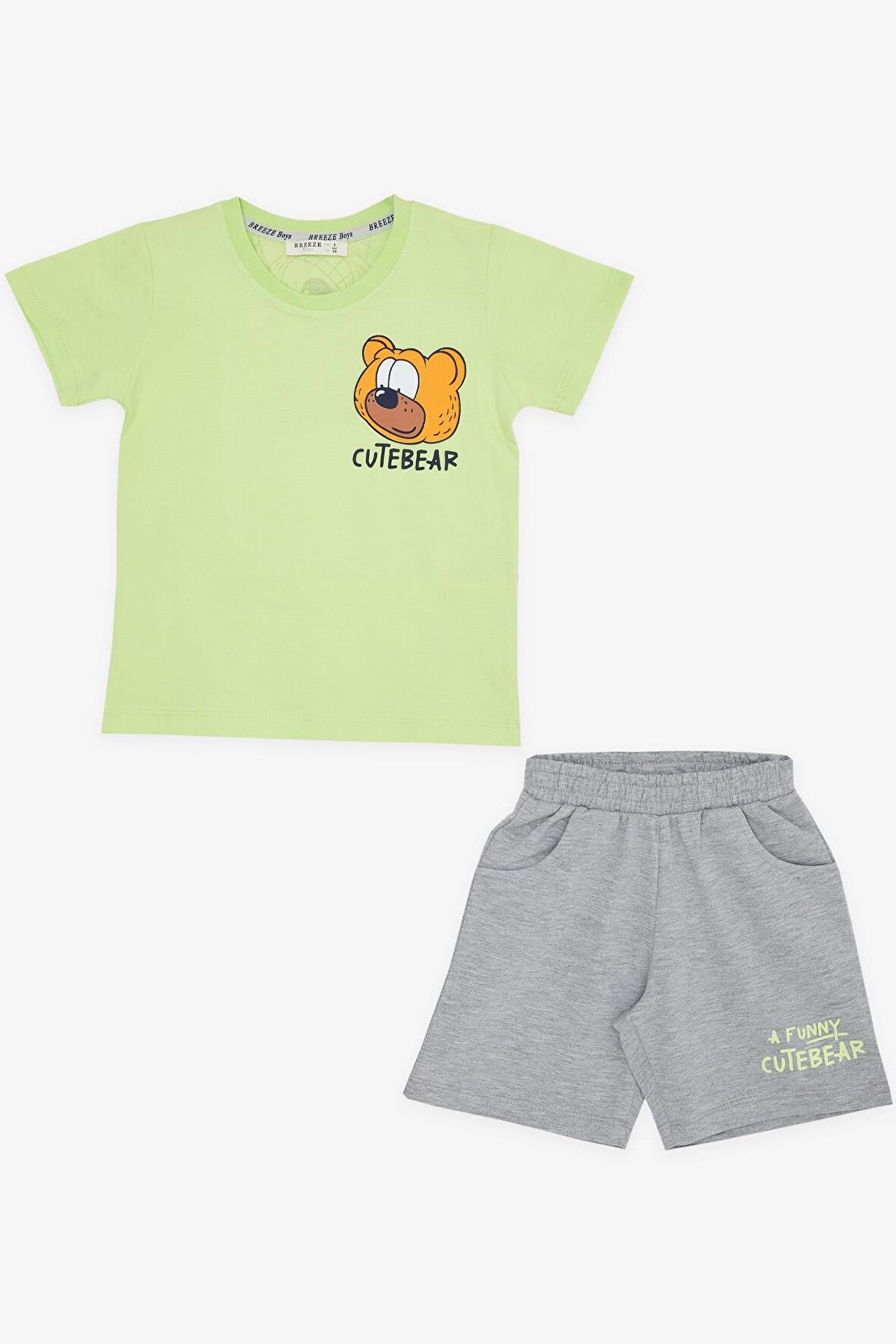BREEZE GİRLS & BOYS Erkek Çocuk Şortlu Takım Sevimli Ayıcık Baskılı 1.5-5 Yaş, Fıstık Yeşili